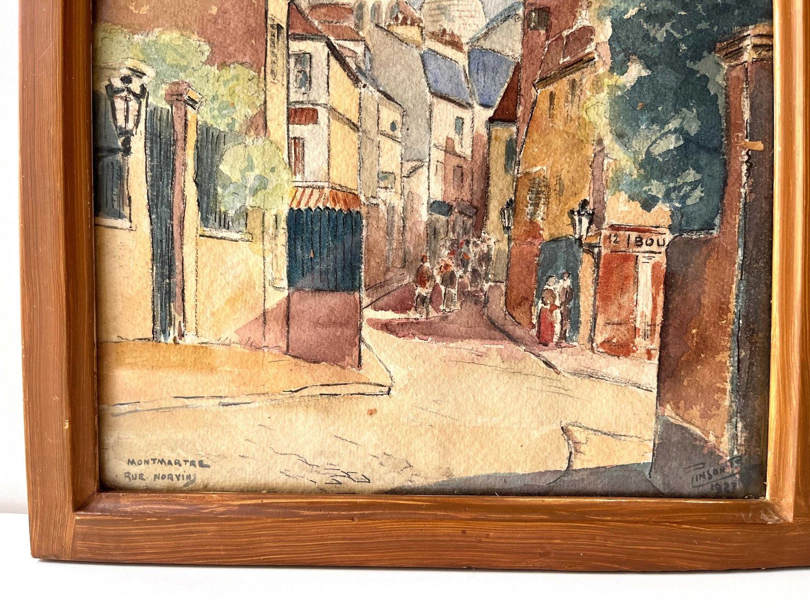 Original 1927's Montmartre Street Scene's Watercolor, Antique Parisian Landscape Painting photo vinterior