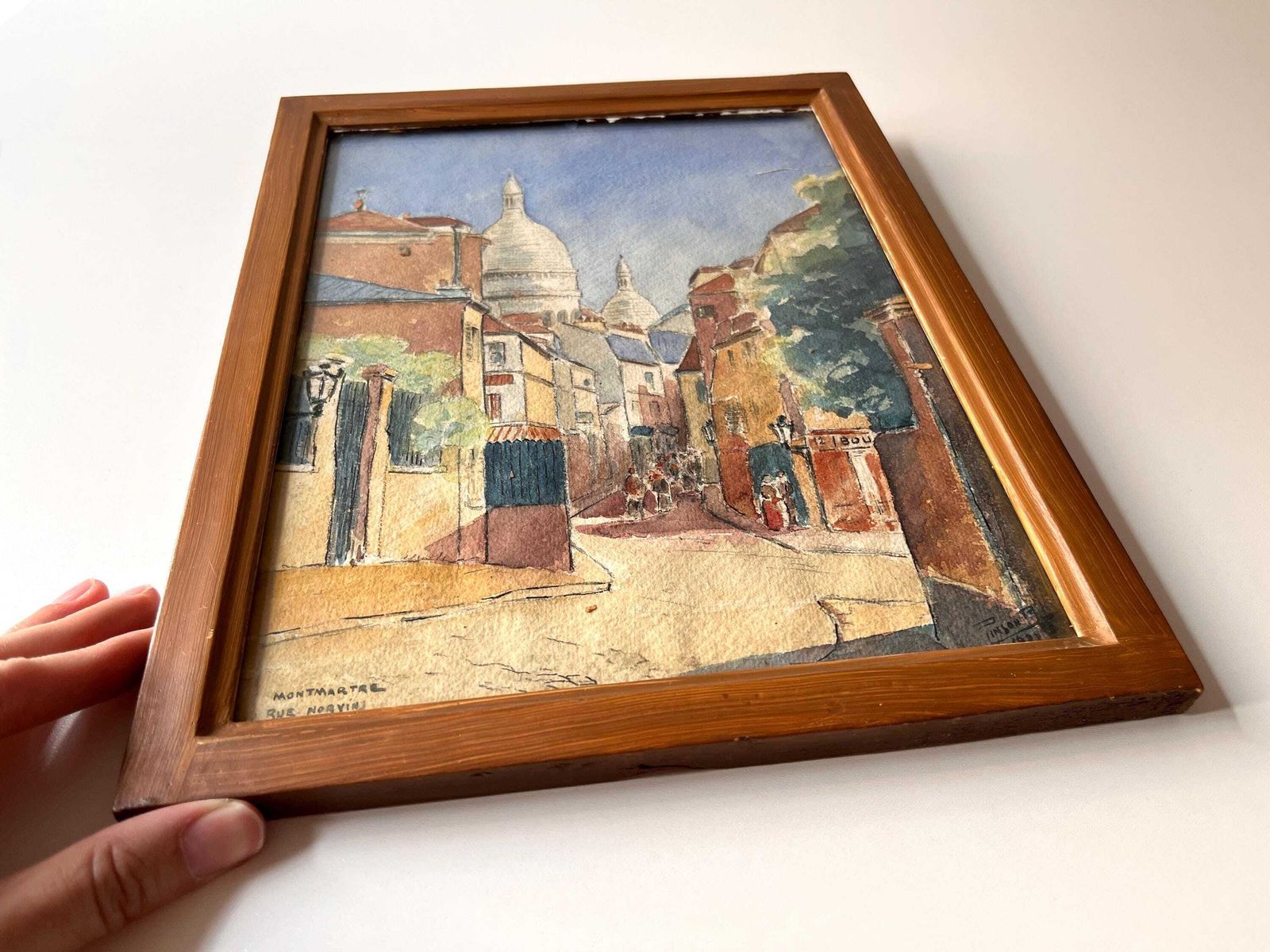 photo for sale Original 1927's Montmartre Street Scene's Watercolor, Antique Parisian Landscape Painting