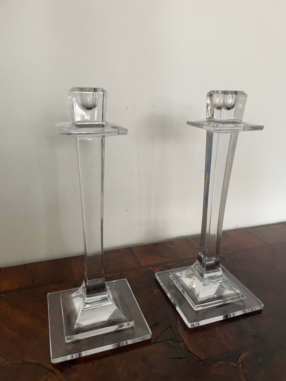Vintage Pair Of Art Deco Revival Glass Candlesticks Heavy photo Home Decor