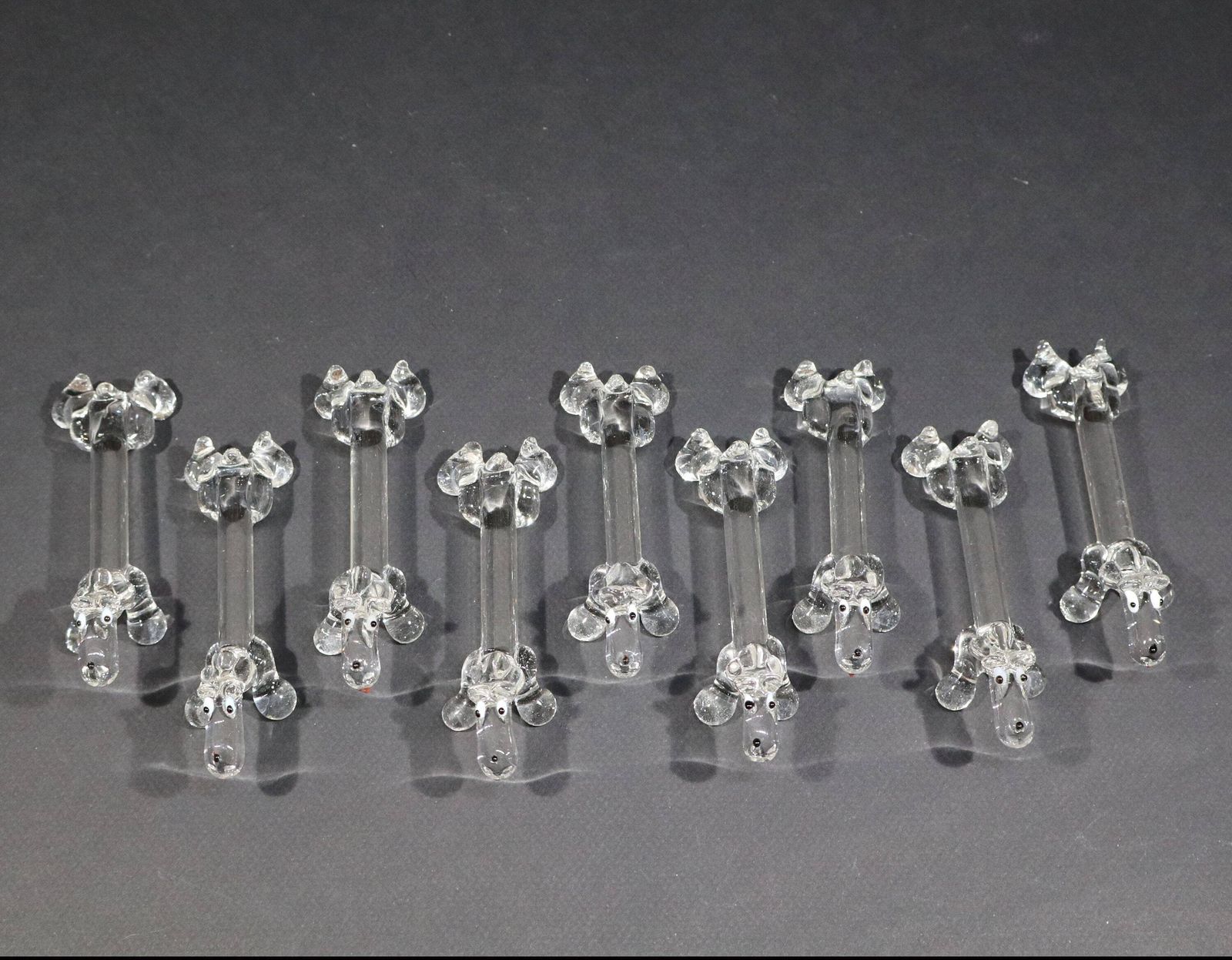 photo furniture Set Of 10 French Crystal Knife Rests Basset Hound Dog Figurines, 1950s