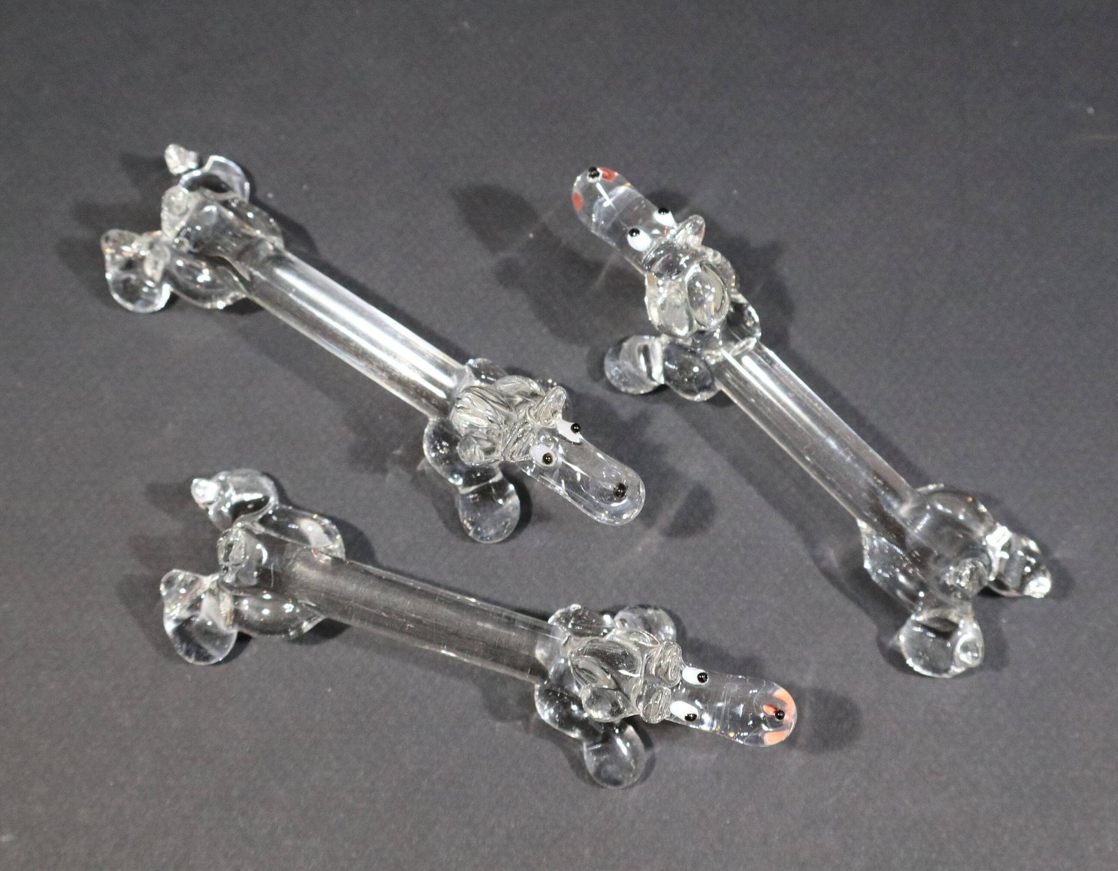 174.0 Set Of 10 French Crystal Knife Rests Basset Hound Dog Figurines, 1950s photo