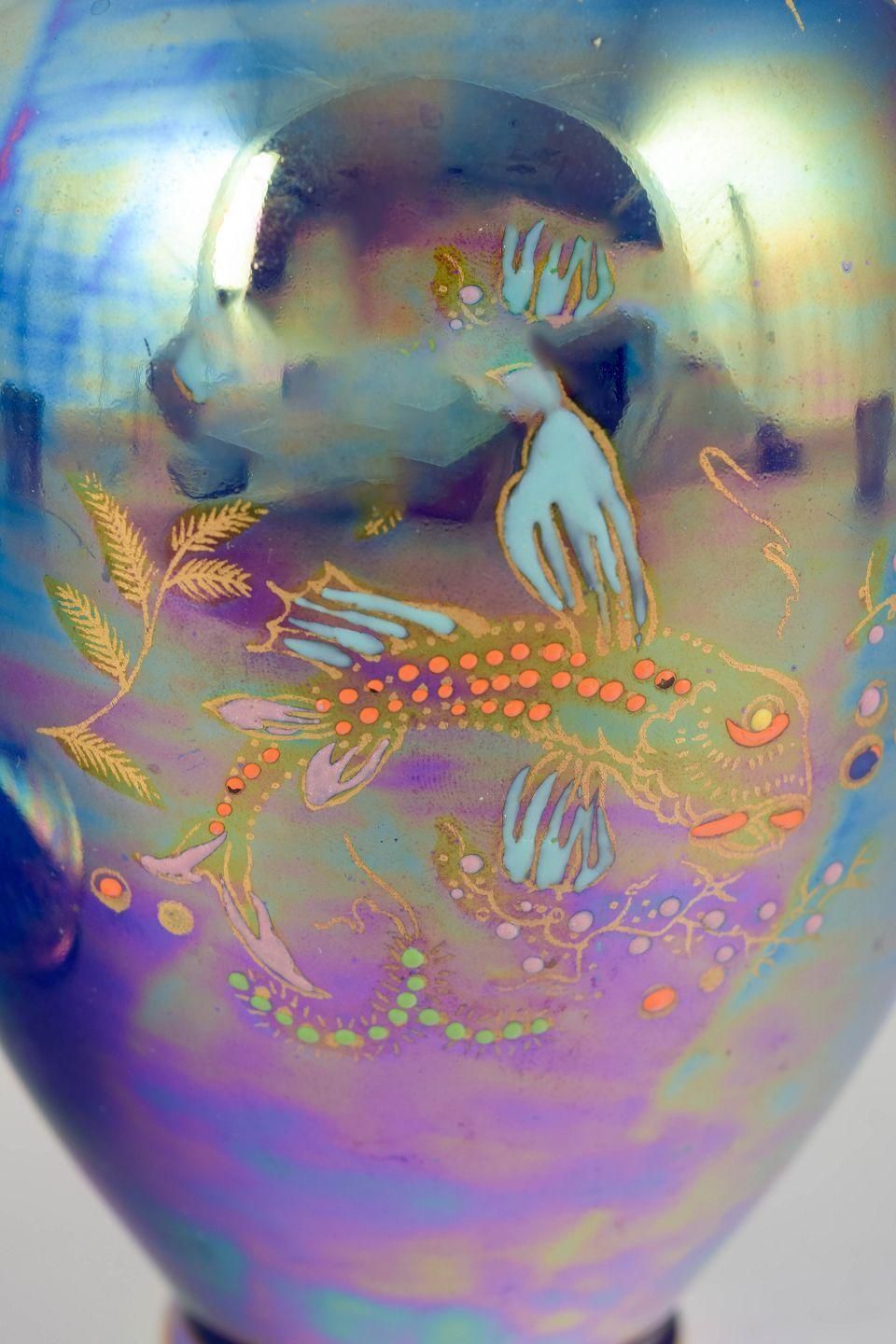 Crown Devon Fieldings. Porcelain Lidded Jar With Iridescent Blue Purple Glaze. photo for sale
