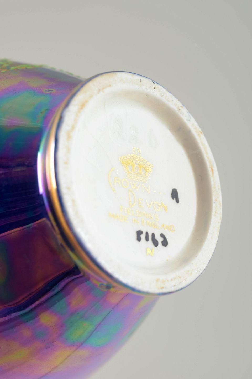 Crown Devon Fieldings. Porcelain Lidded Jar With Iridescent Blue Purple Glaze. photo Home Decor