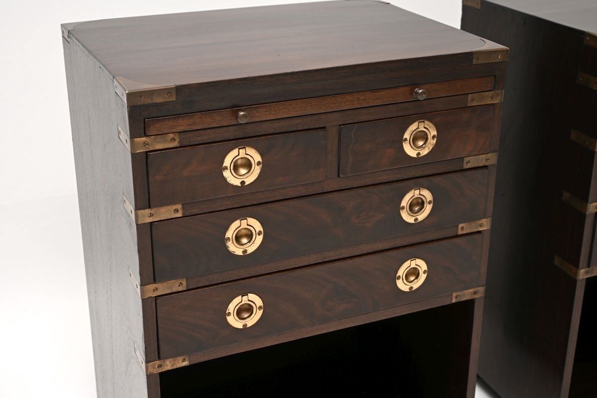 Pair Of Antique Mahogany Military Campaign Bedside Cabinets / Side Tables photo 1625.0