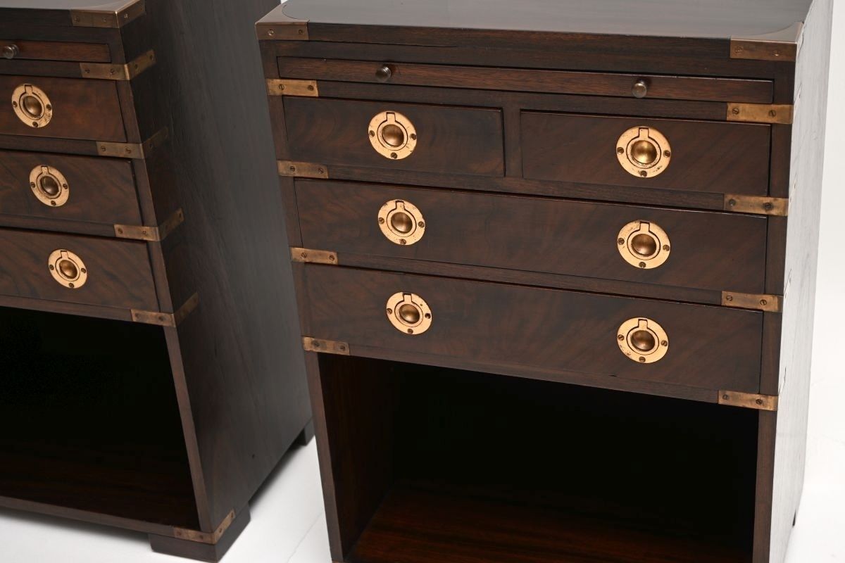 Pair Of Antique Mahogany Military Campaign Bedside Cabinets / Side Tables photo vinterior