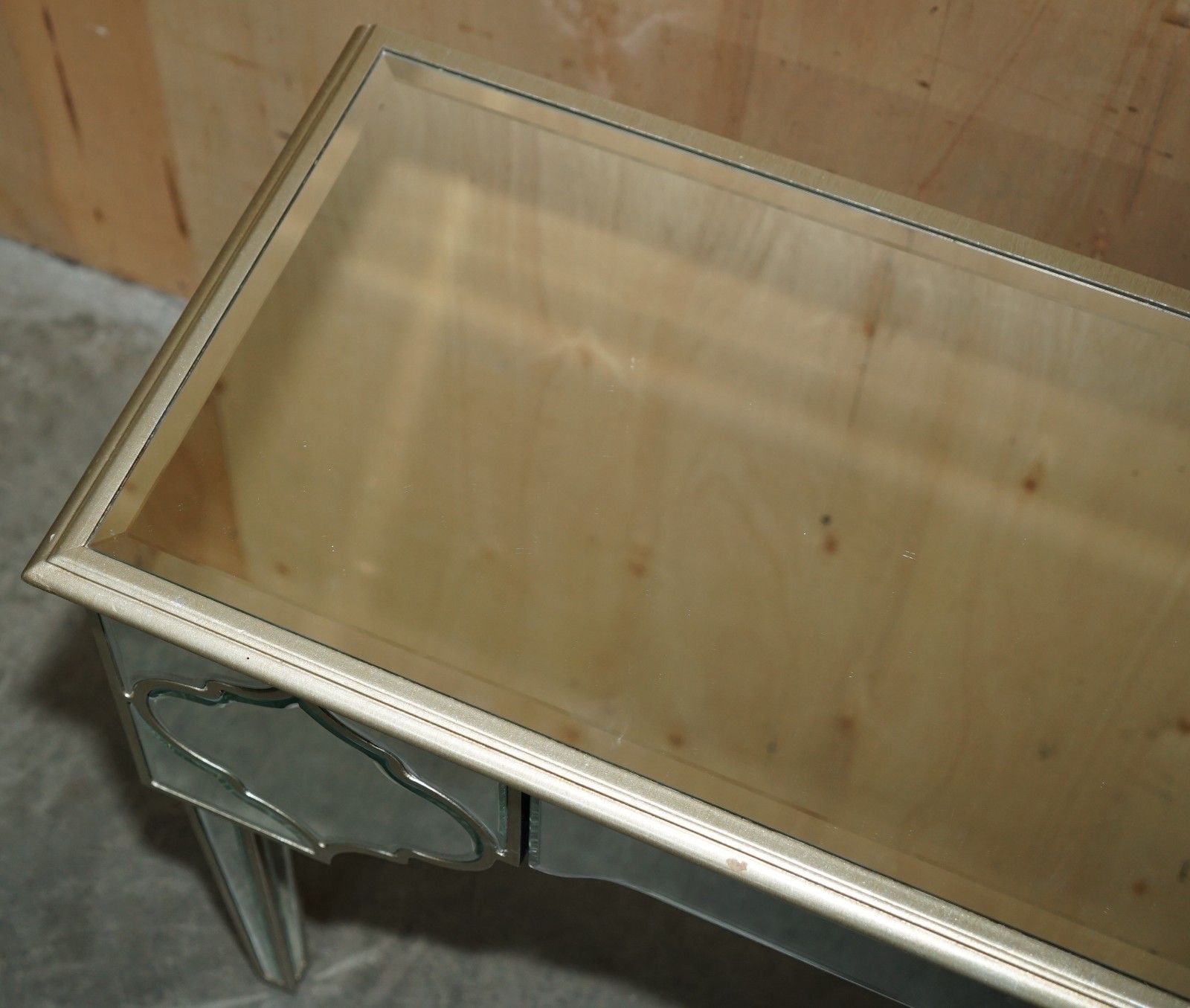 Furniture Venetian Glass Mirrored Dressing Table Base With Three Large Drawers Console photo