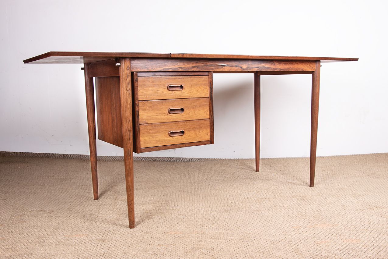 Danish Extendable Desk In Rosewood And Brass, Model Os 51, By Arne Vodder For Sibast 1960.