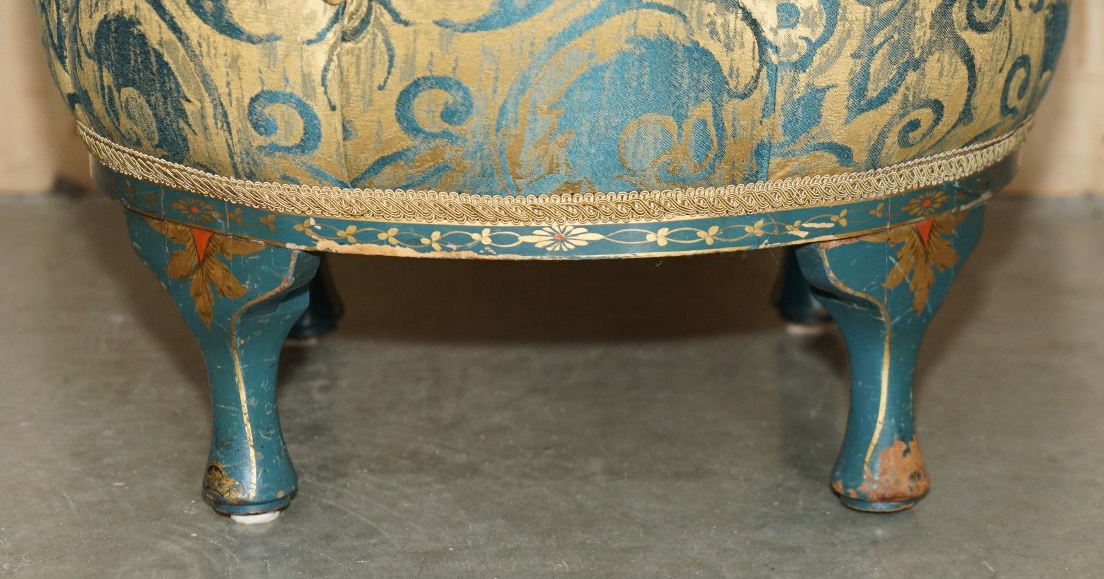 Four Antique Green Chinese Chinoiserie Footstools Pouffes Part Of A Large Suite photo buy