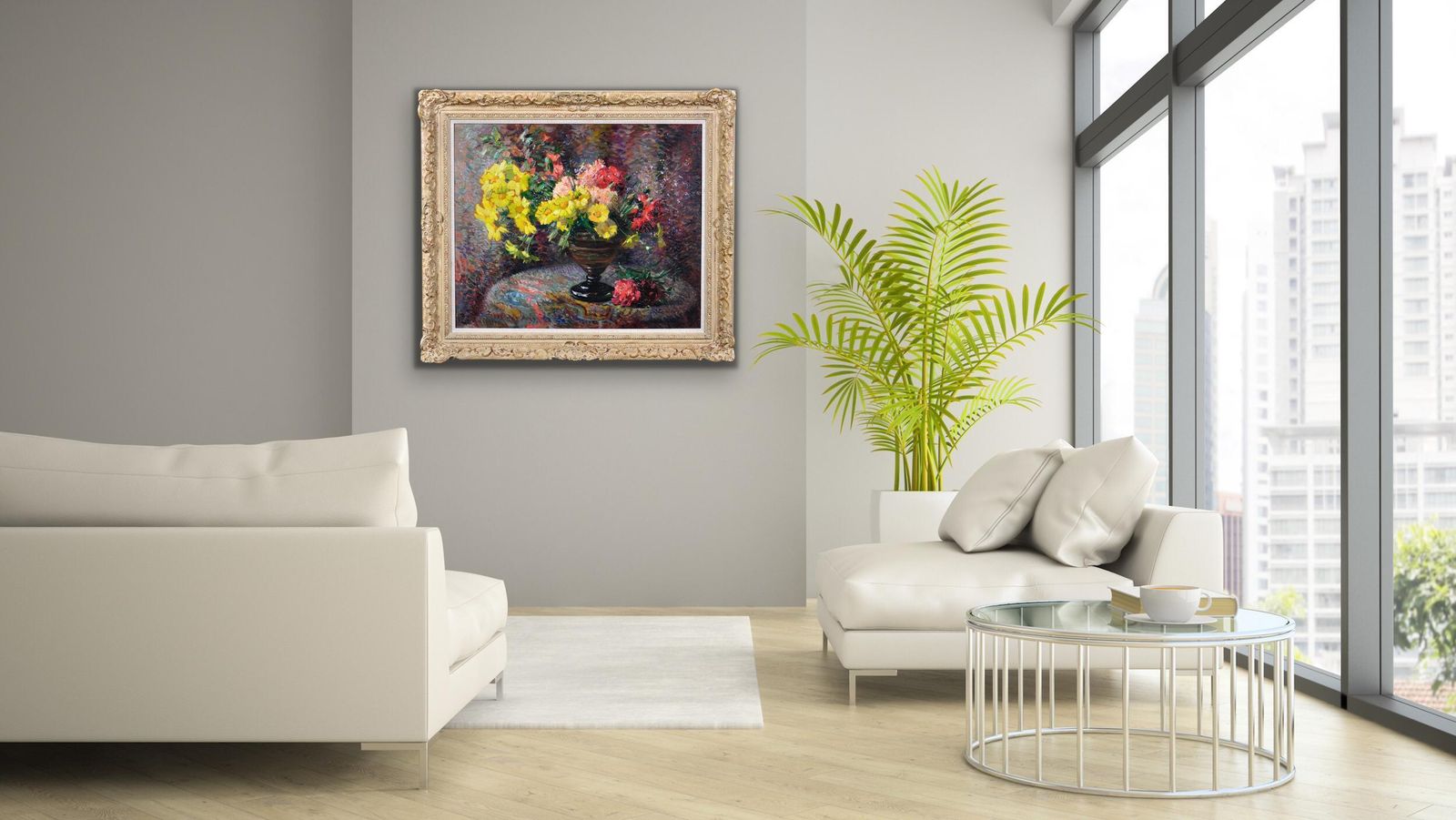 Jean Chaleye 1878 To 1960. French. Still Life Of Carnations & Marigolds. Framed Post Impressionistic Pointillism Oil Painting. photo 7295.0