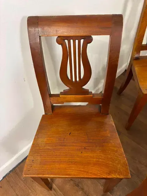 Antique Set Of Five Mahogany Lyre Back Dining Chairs photo Furniture