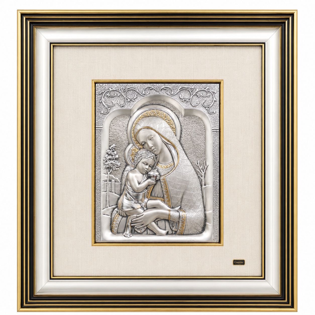 Italiaans sterling zilveren 925 bas-reliëf wandplaquette met Madonna en Kind door Guerrini, jaren 1980 photo vintage