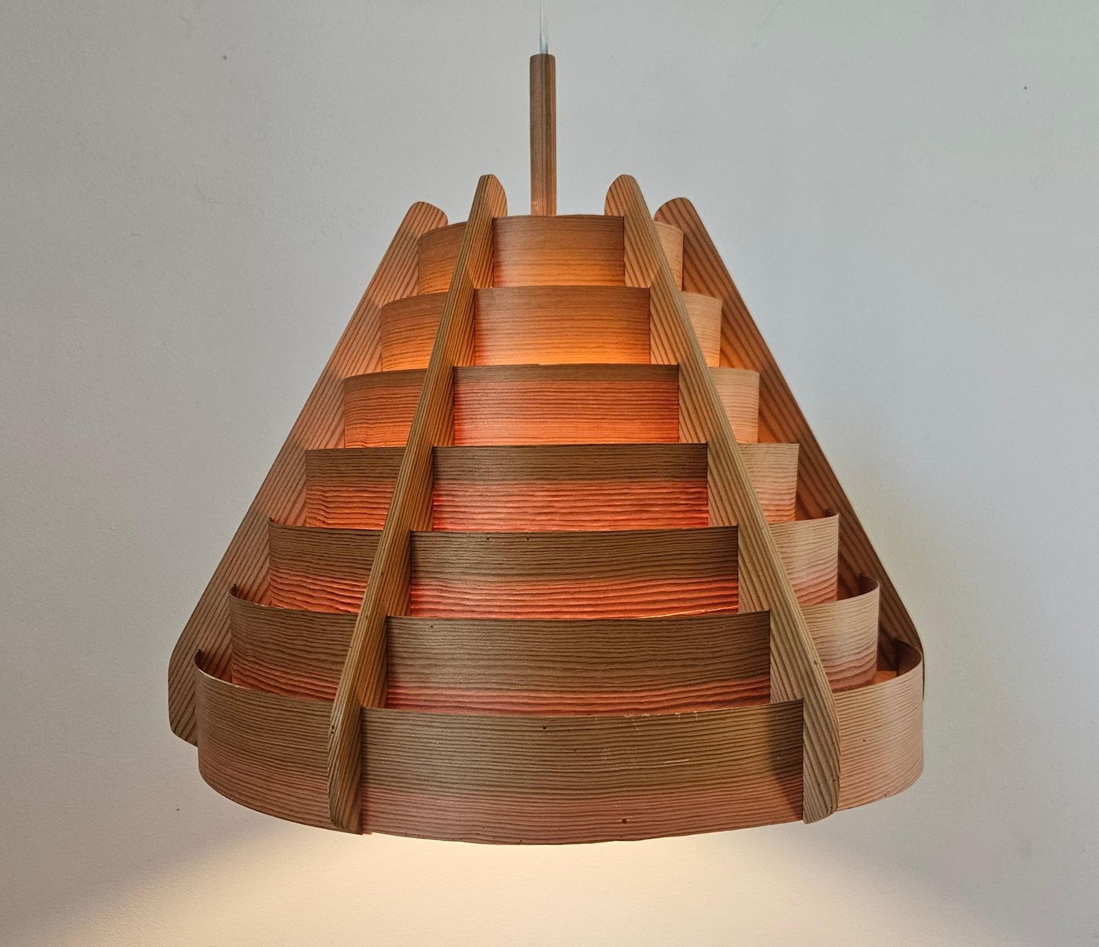 Zeldzame grote houten hanglamp, Mid-Century, Hans Agne Jakobsson, Zweden, jaren 1960 photo vintage