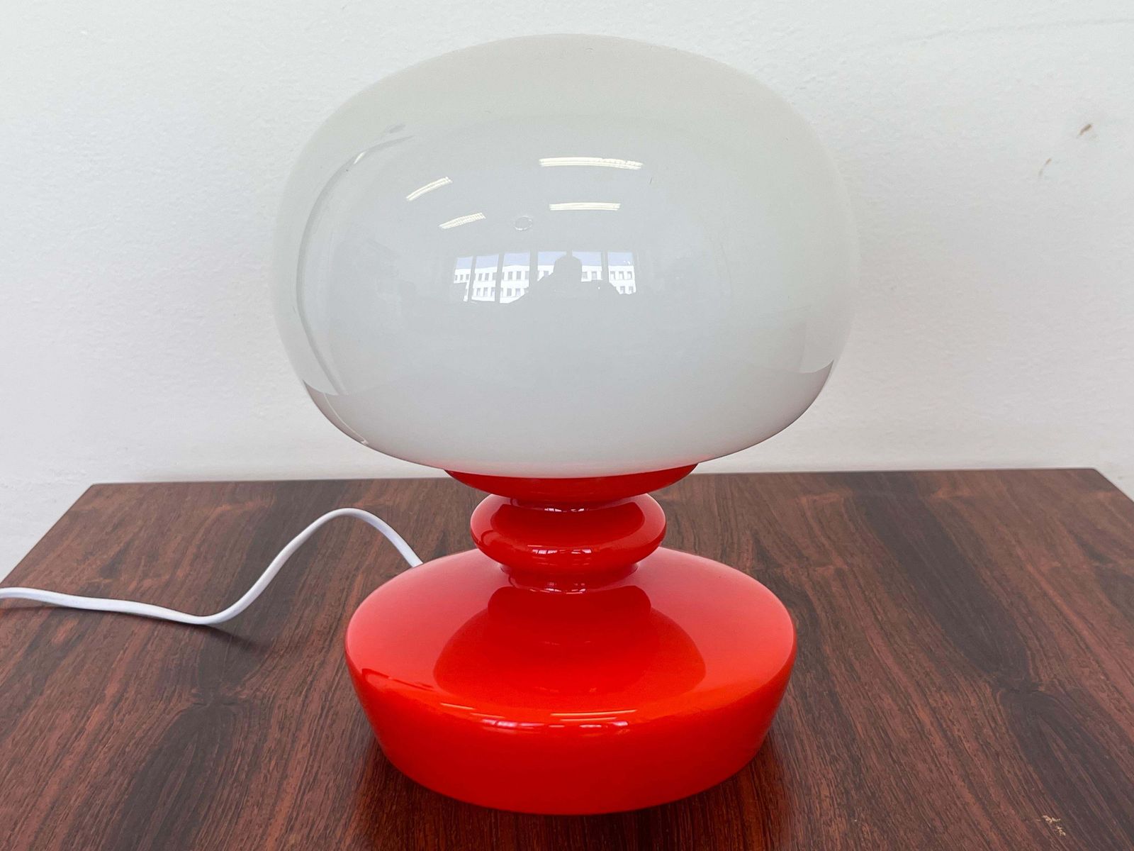 1970s Stepan Tabery Opaline Glass Mushroom Table Lamp, Czechoslovakia photo vinterior