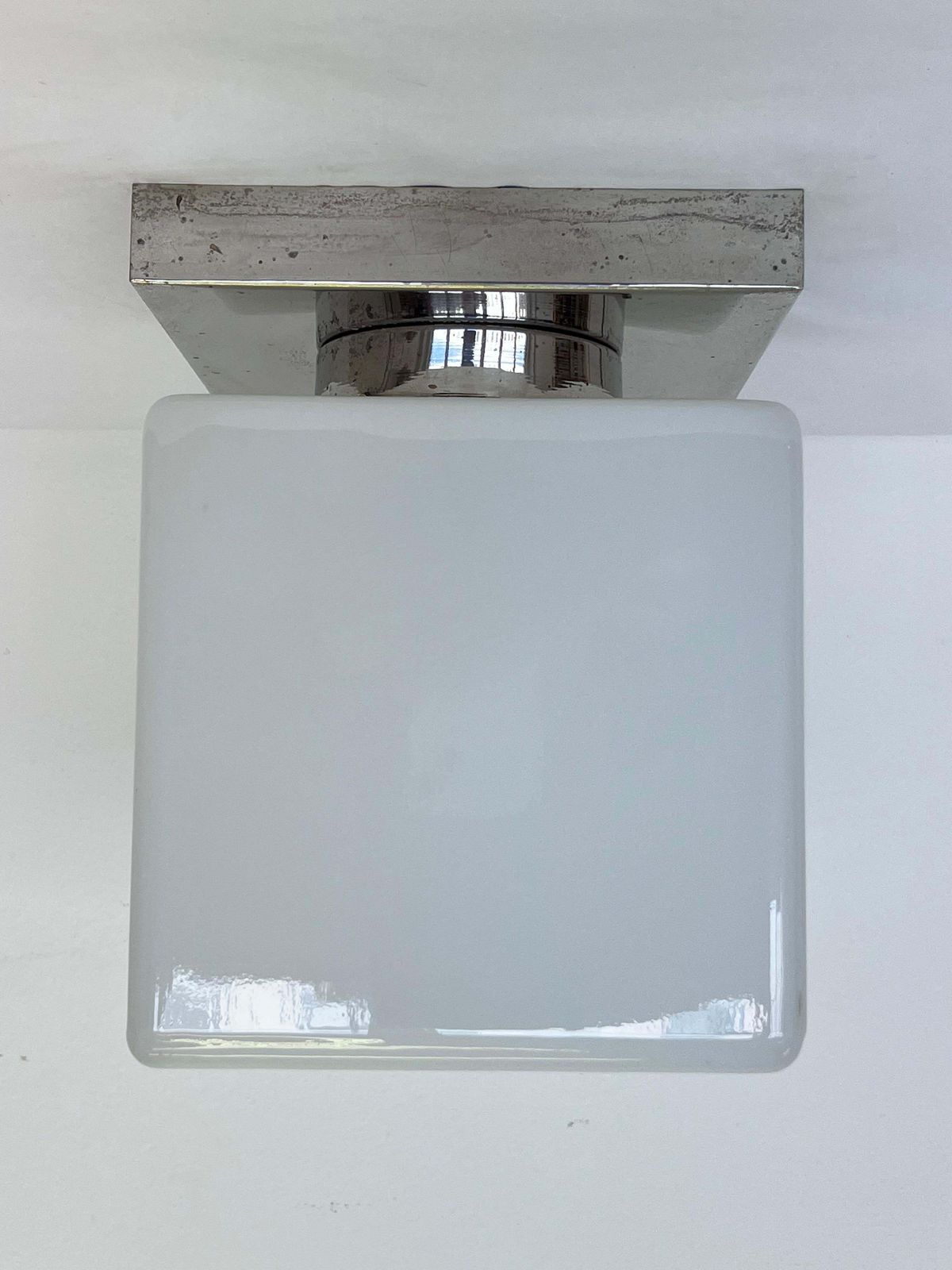 Design chromen en glazen Bauhaus plafondlamp / plafonnière, jaren 1930 photo vinterior