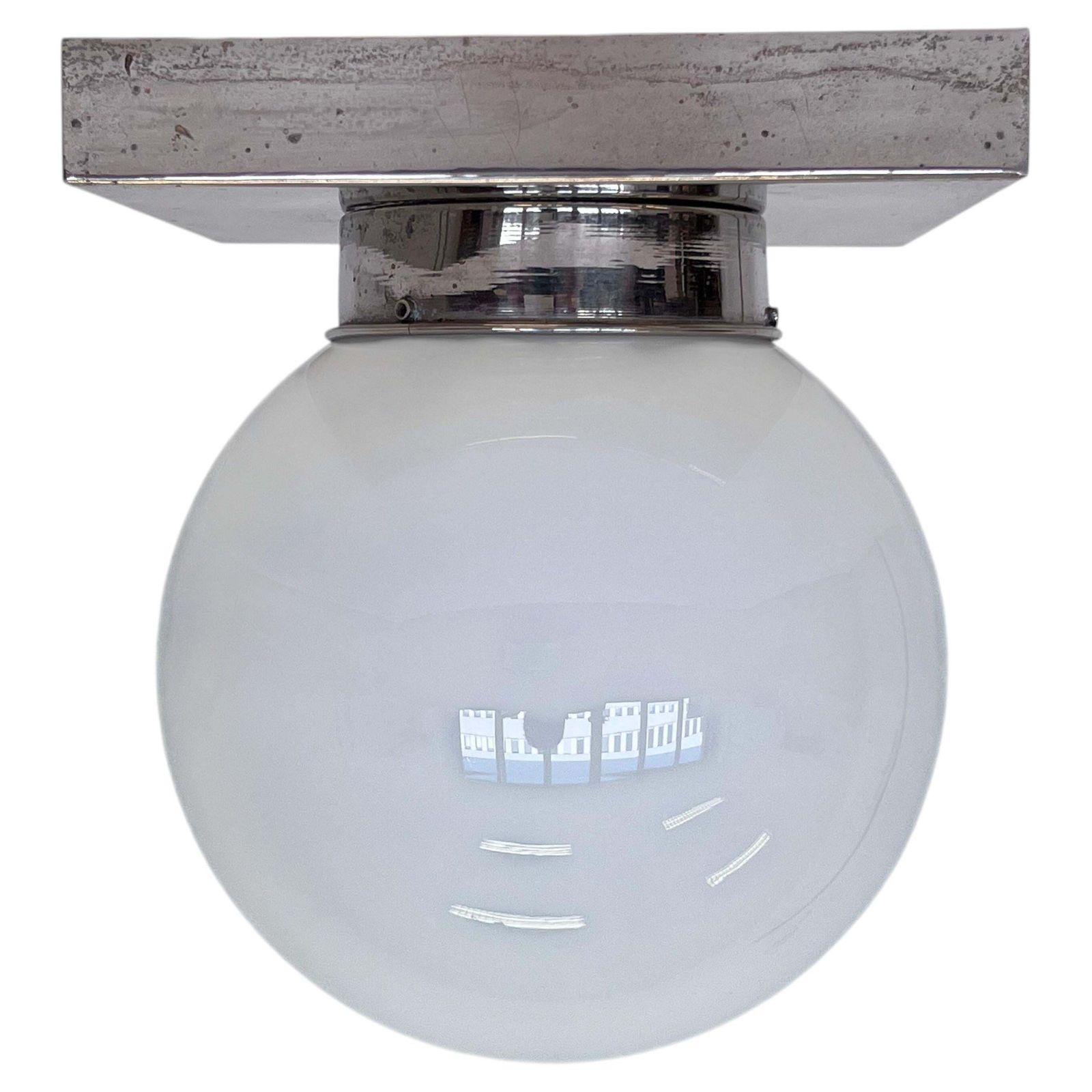Pair Of Design Chrome And Glass Bauhaus Ceiling Lamps / Flushmounts, 1930s