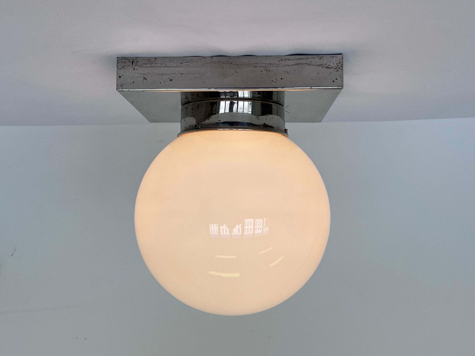 Pair Of Design Chrome And Glass Bauhaus Ceiling Lamps / Flushmounts, 1930s photo furniture