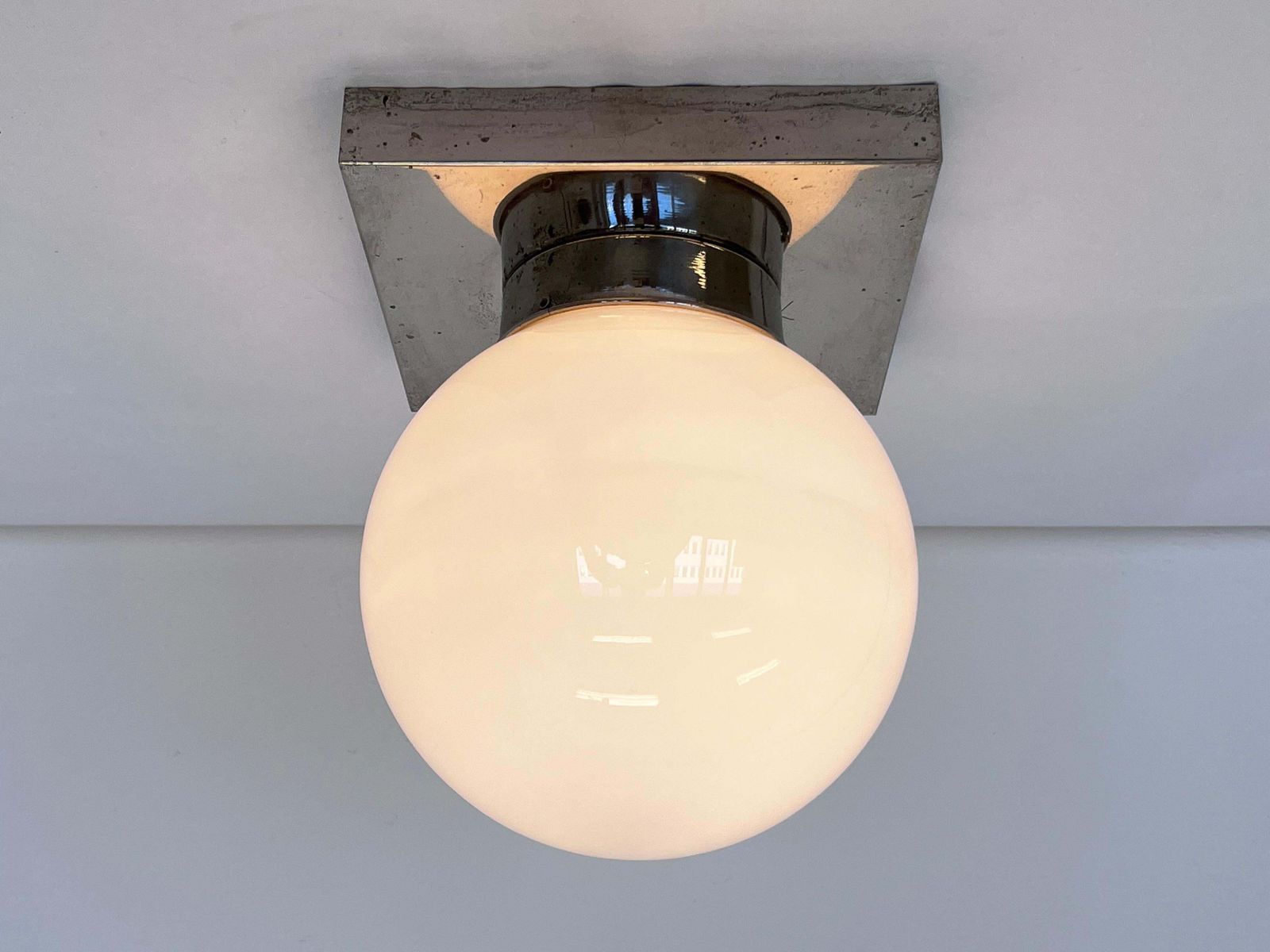 Pair Of Design Chrome And Glass Bauhaus Ceiling Lamps / Flushmounts, 1930s photo for sale