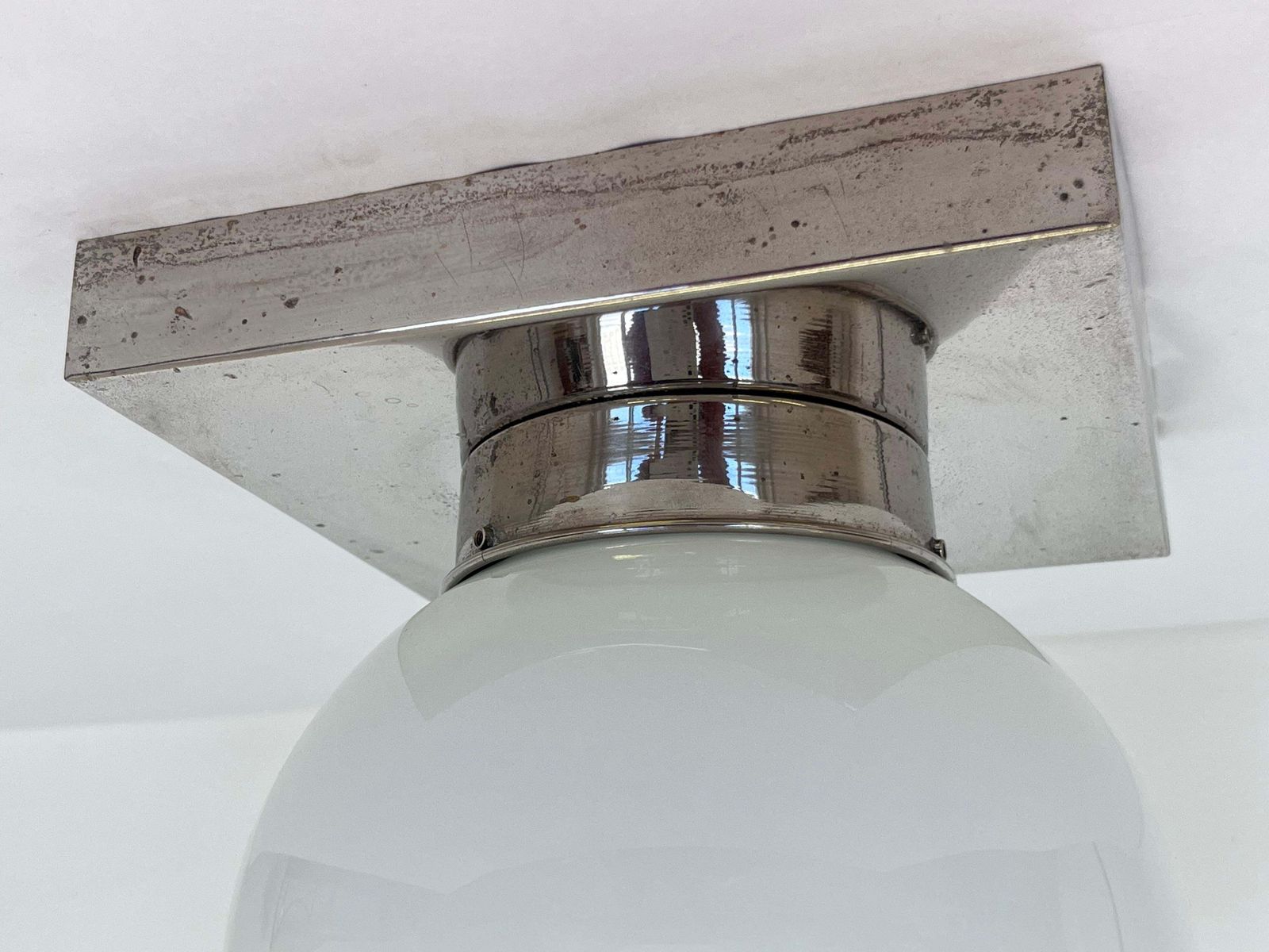 Paar Design Chroom en Glas Bauhaus Plafondlampen / Plafonnières, jaren 1930 photo vinterior