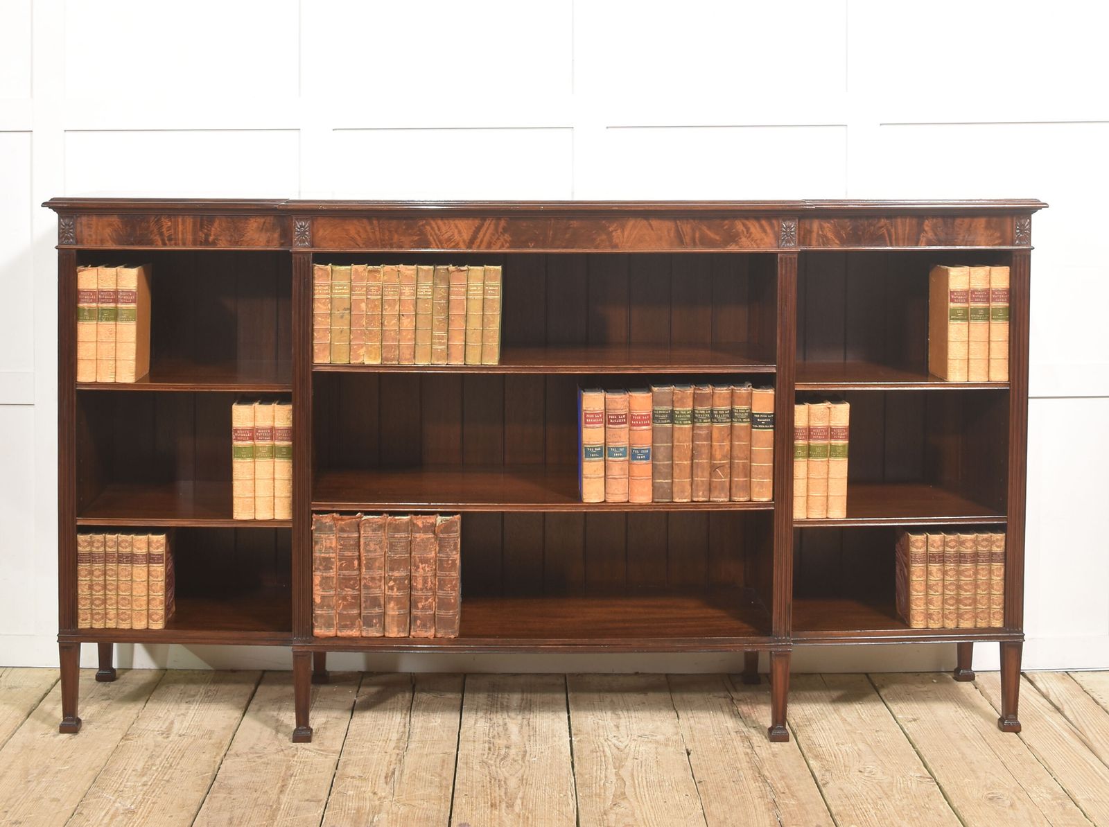 Large Flame Mahogany Breakfront Open Bookcase photo furniture