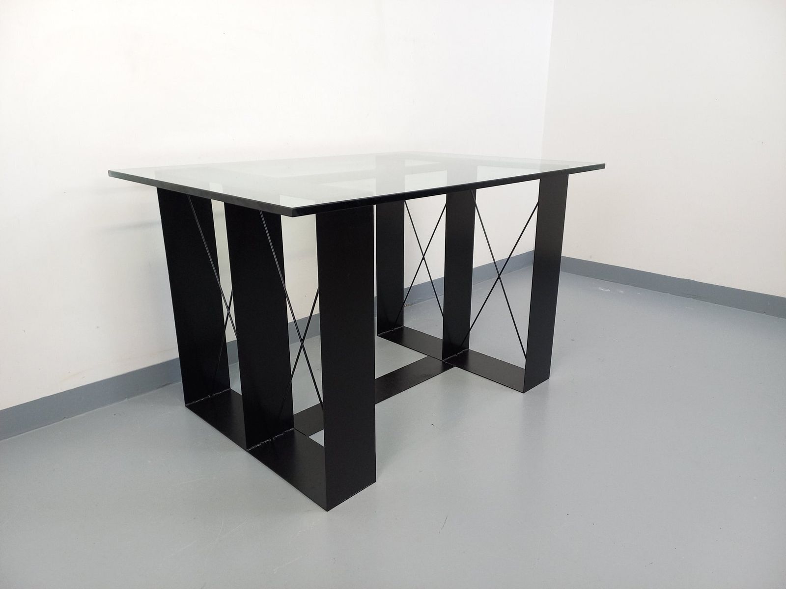 Rectangular High Table In Glass And Black Metal photo for sale