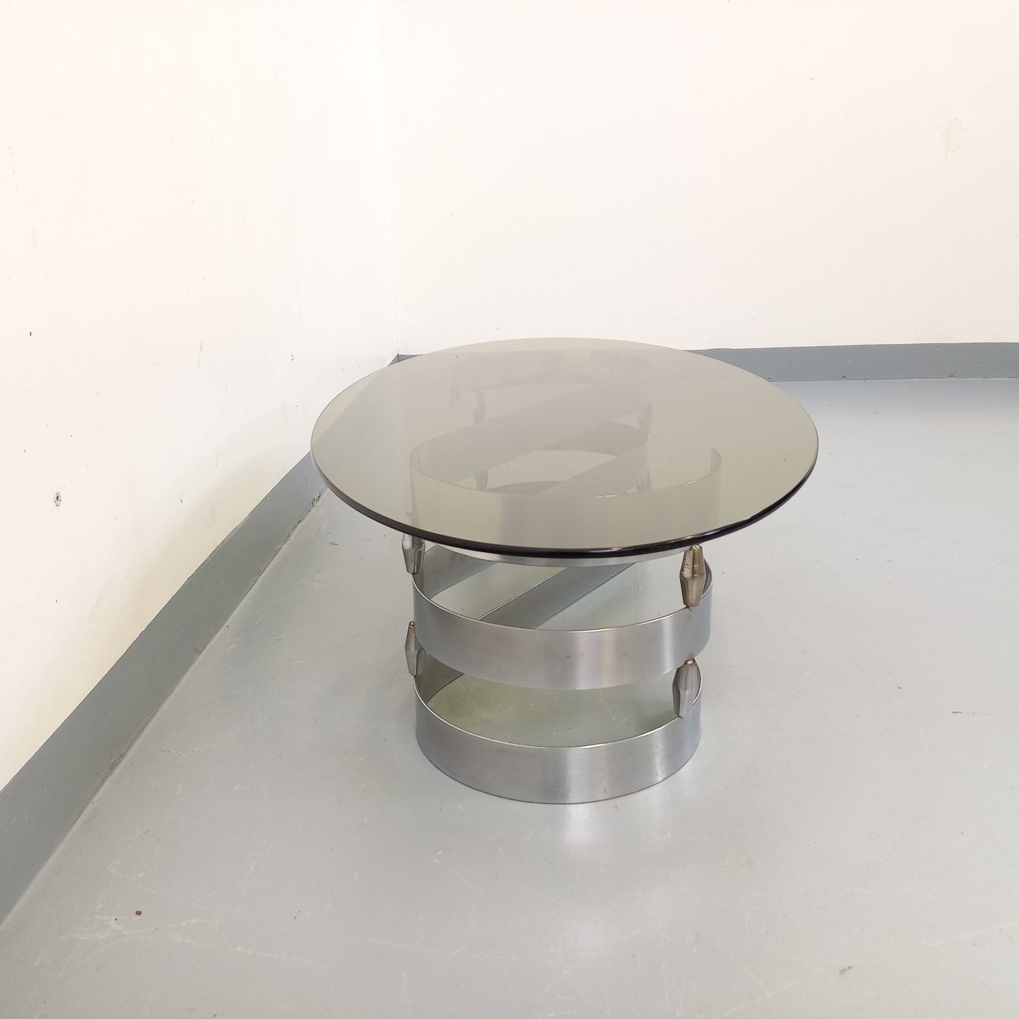 Space Age Oval Coffee Table In Smoked Glass And Chromed Metal photo vinterior