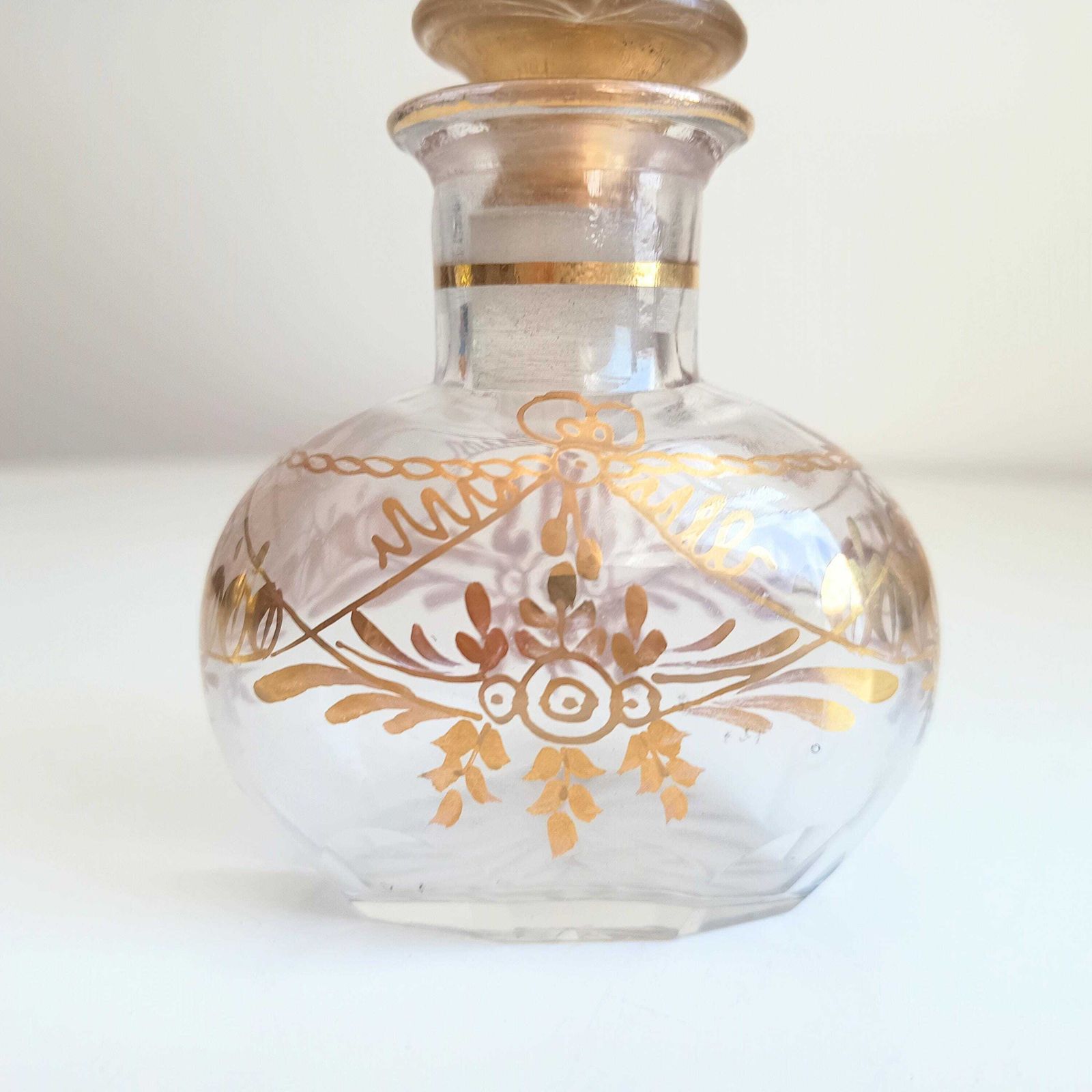 Antique French Gilt Perfume Bottle: Baccarat Circle Napoleon III Era Crystal Scent C 1900 photo for sale