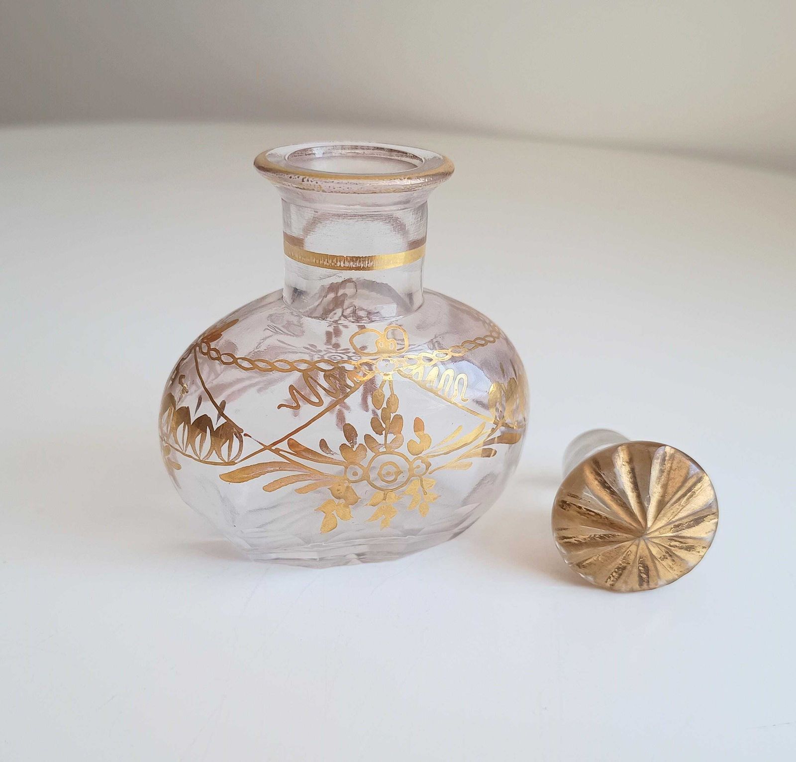 Antique French Gilt Perfume Bottle: Baccarat Circle Napoleon III Era Crystal Scent C 1900 photo Home Decor