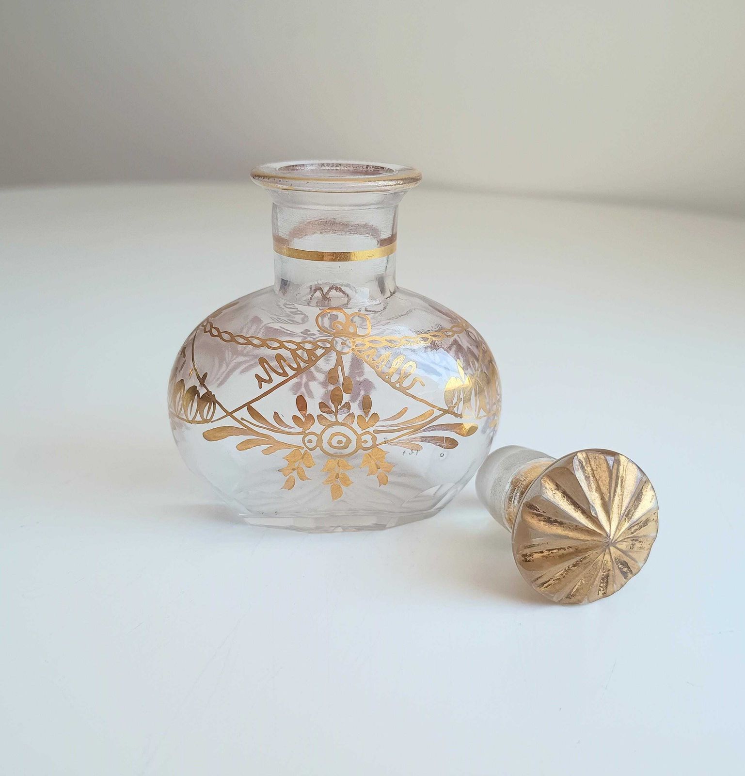 photo furniture Antique French Gilt Perfume Bottle: Baccarat Circle Napoleon III Era Crystal Scent C 1900