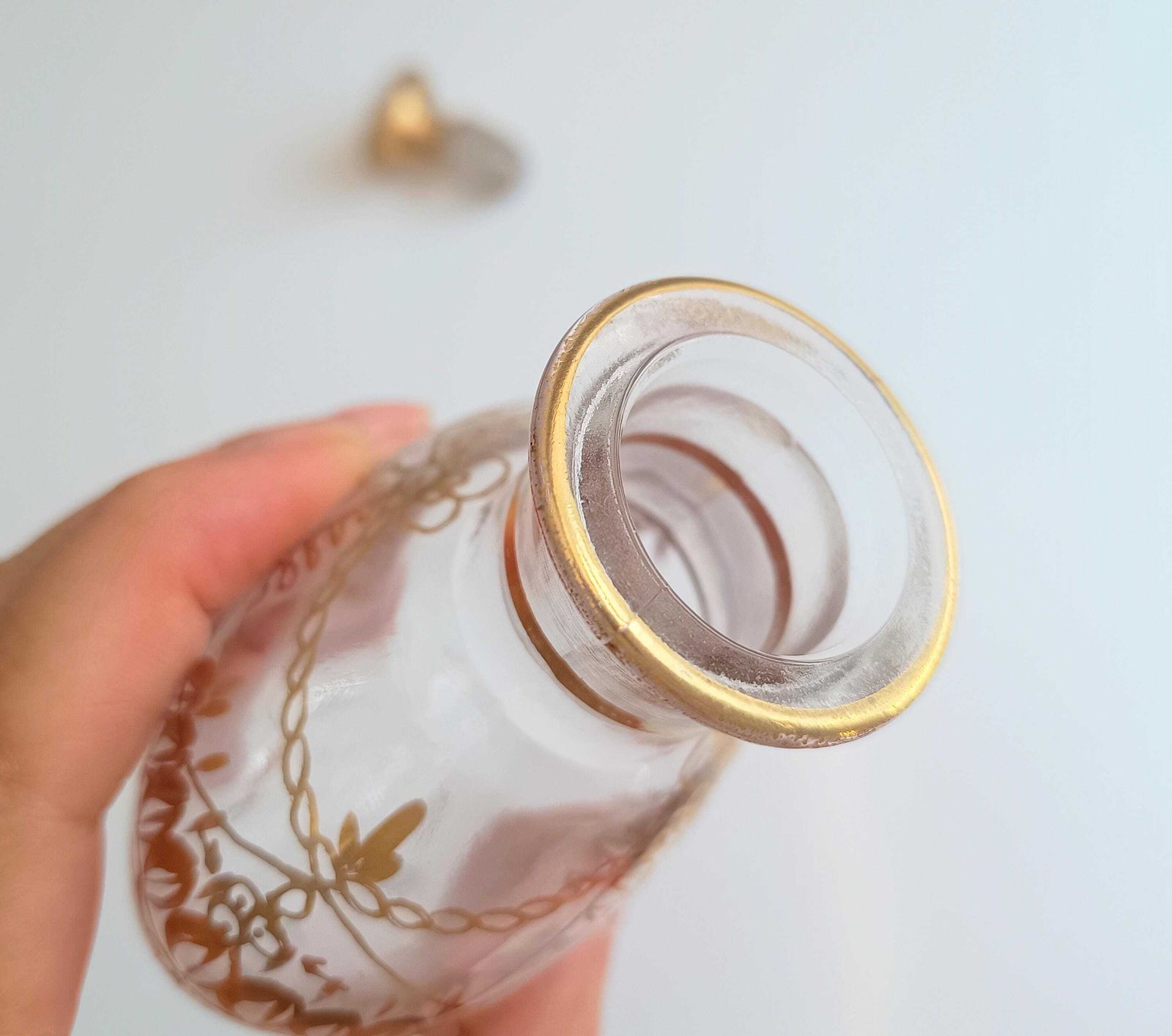 photo for sale Antique French Gilt Perfume Bottle: Baccarat Circle Napoleon III Era Crystal Scent C 1900