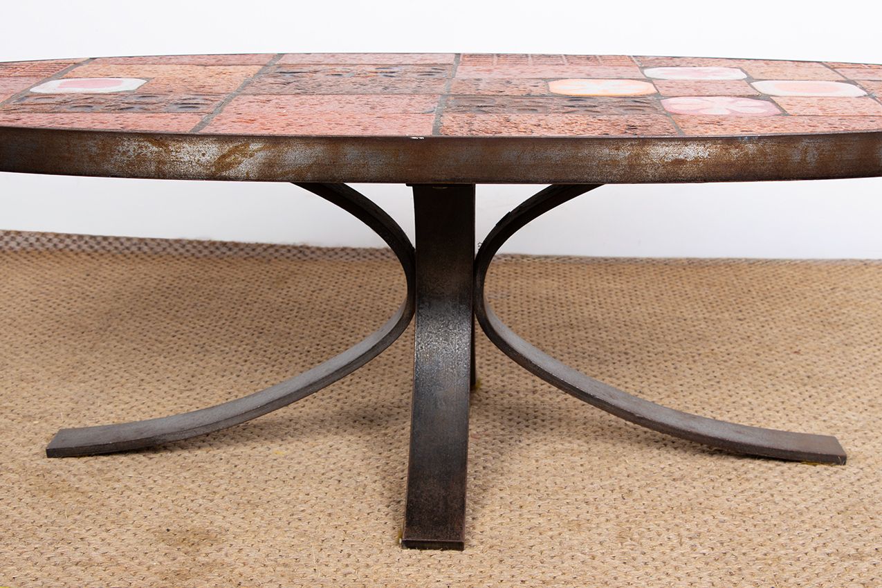 Lava Stone, Ceramic, And Steel Coffee Table By Jean Jaffeux, 1960. photo 2500.0