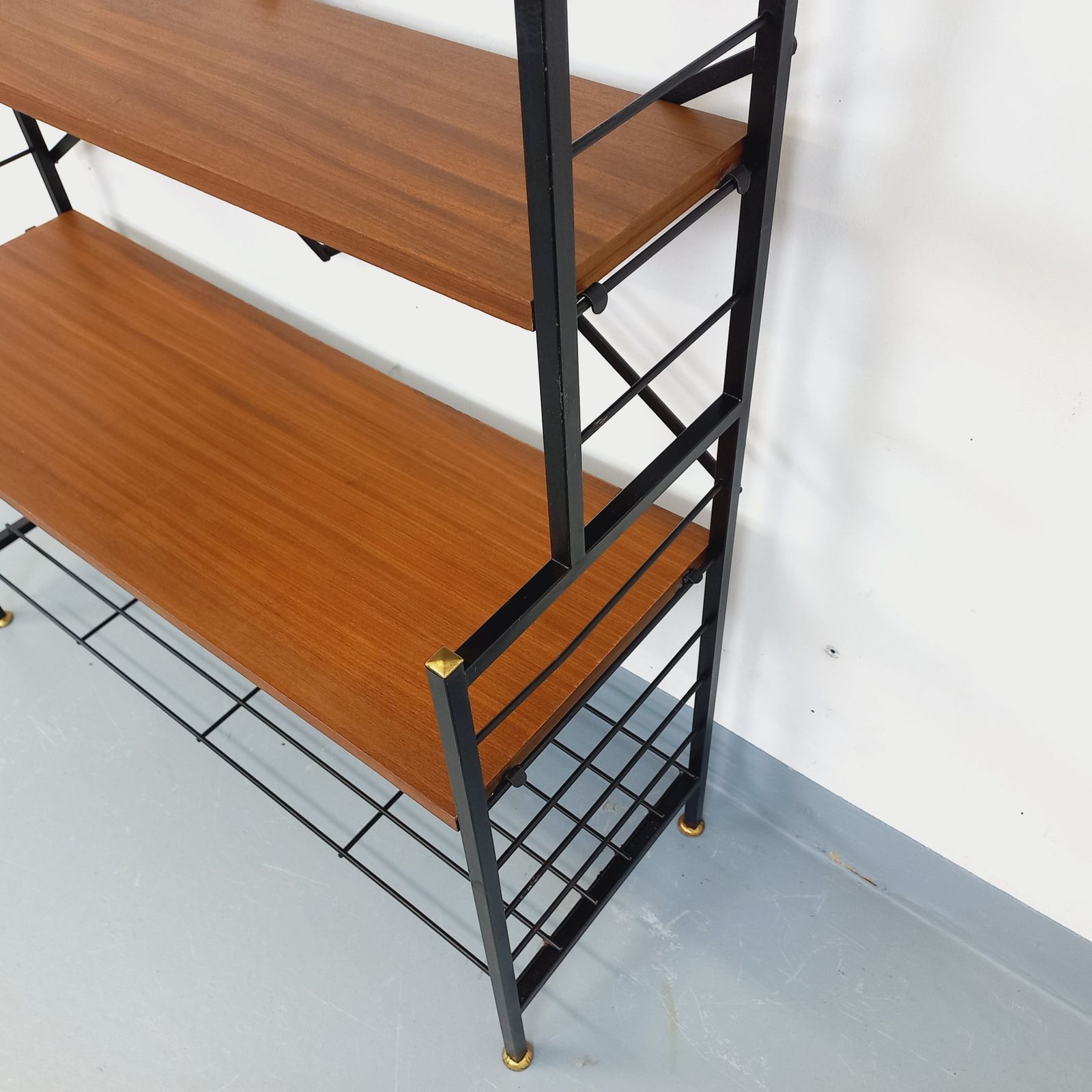 Italian Teak And Black Metal Bookcase photo Furniture