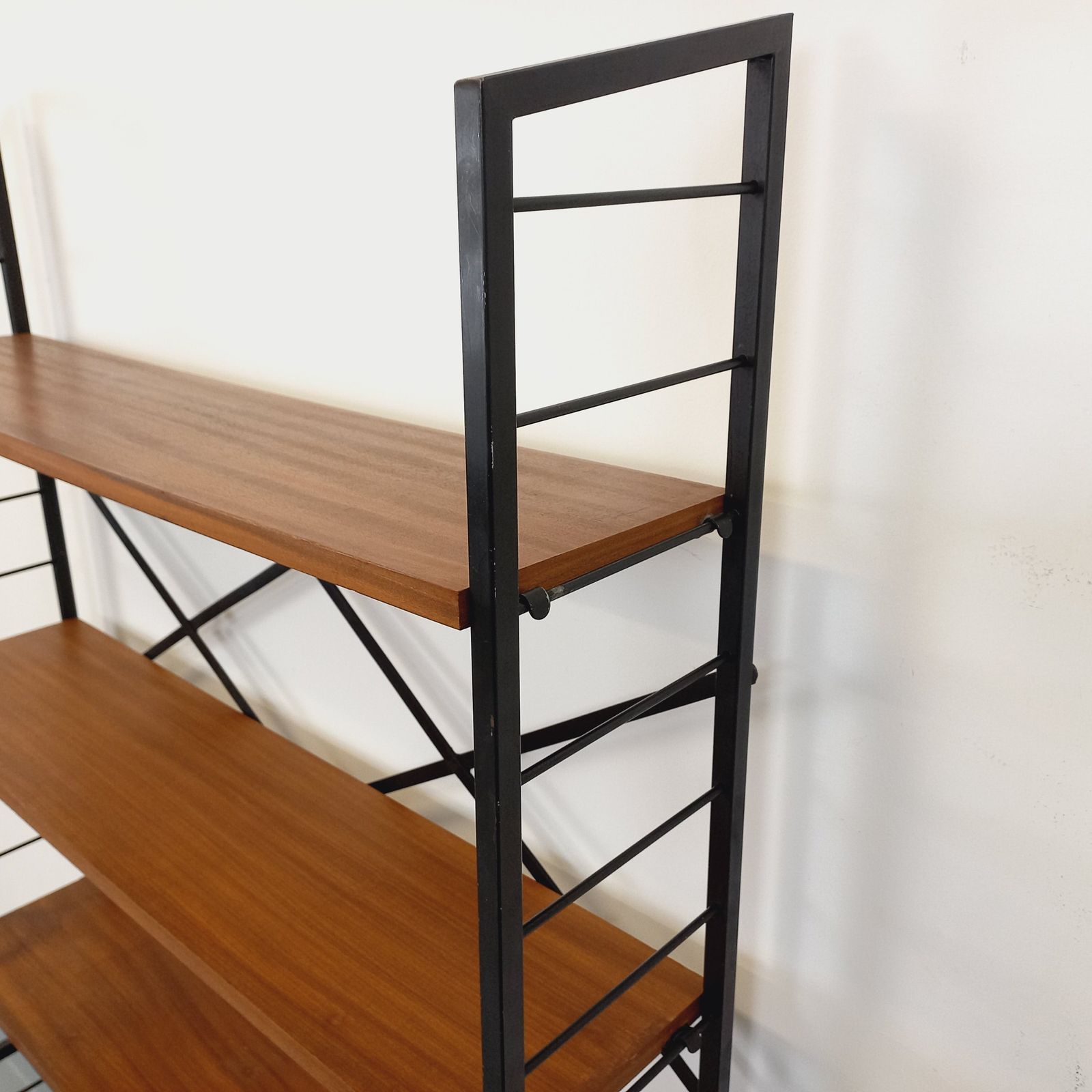 photo buy Italian Teak And Black Metal Bookcase
