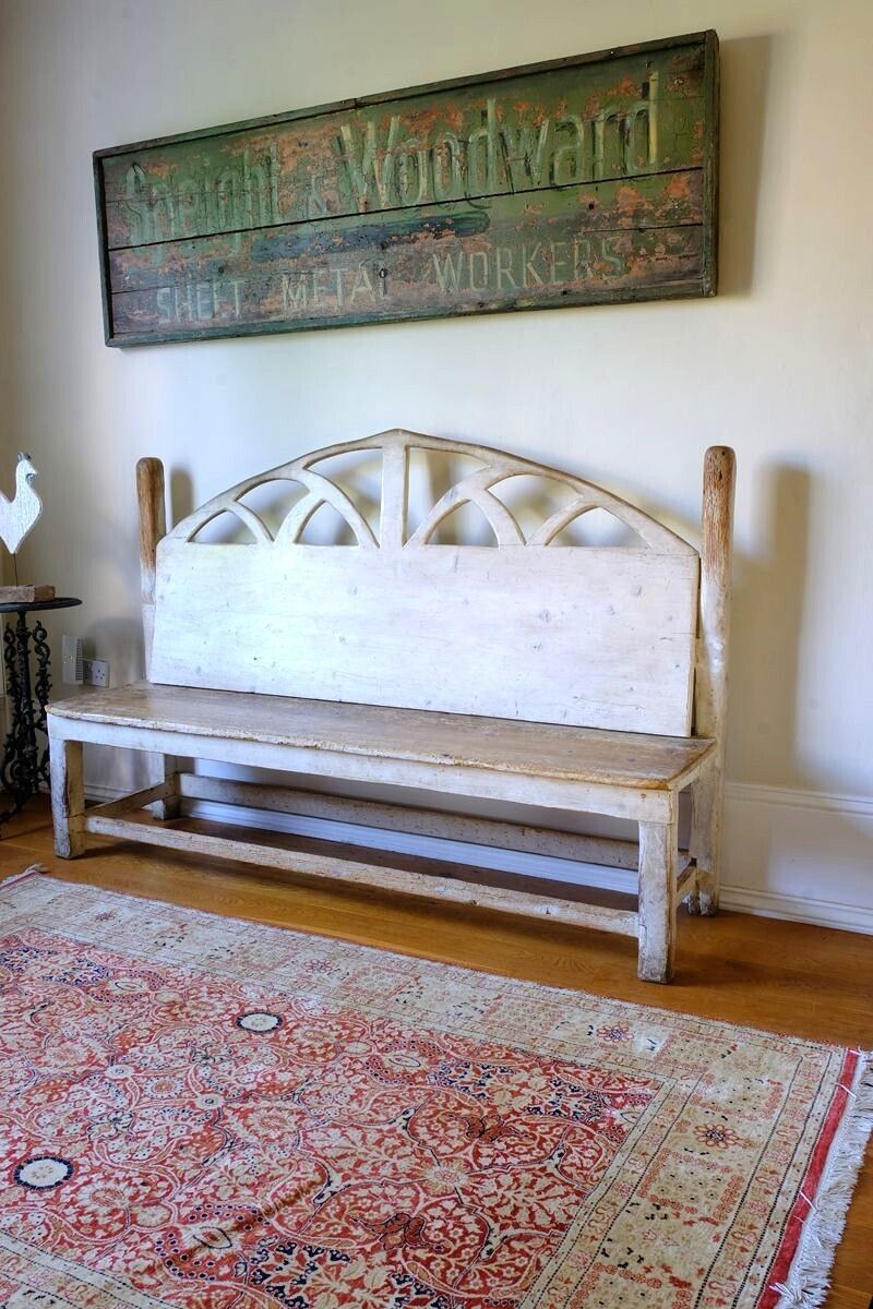 19th Century English Gothic Revival Painted Pine Hall Bench