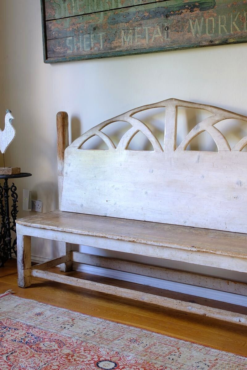 19th Century English Gothic Revival Painted Pine Hall Bench photo furniture