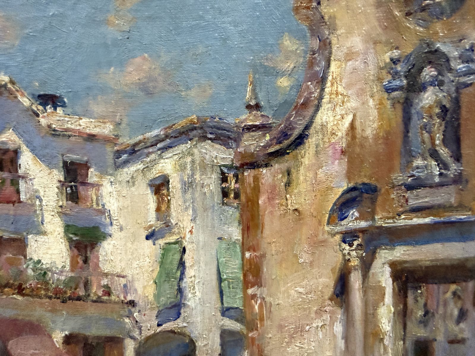 Joan Roig Soler, place d'église méditerranéenne animée de personnages, peinture à l'huile impressionniste espagnole, 1900 photo Art