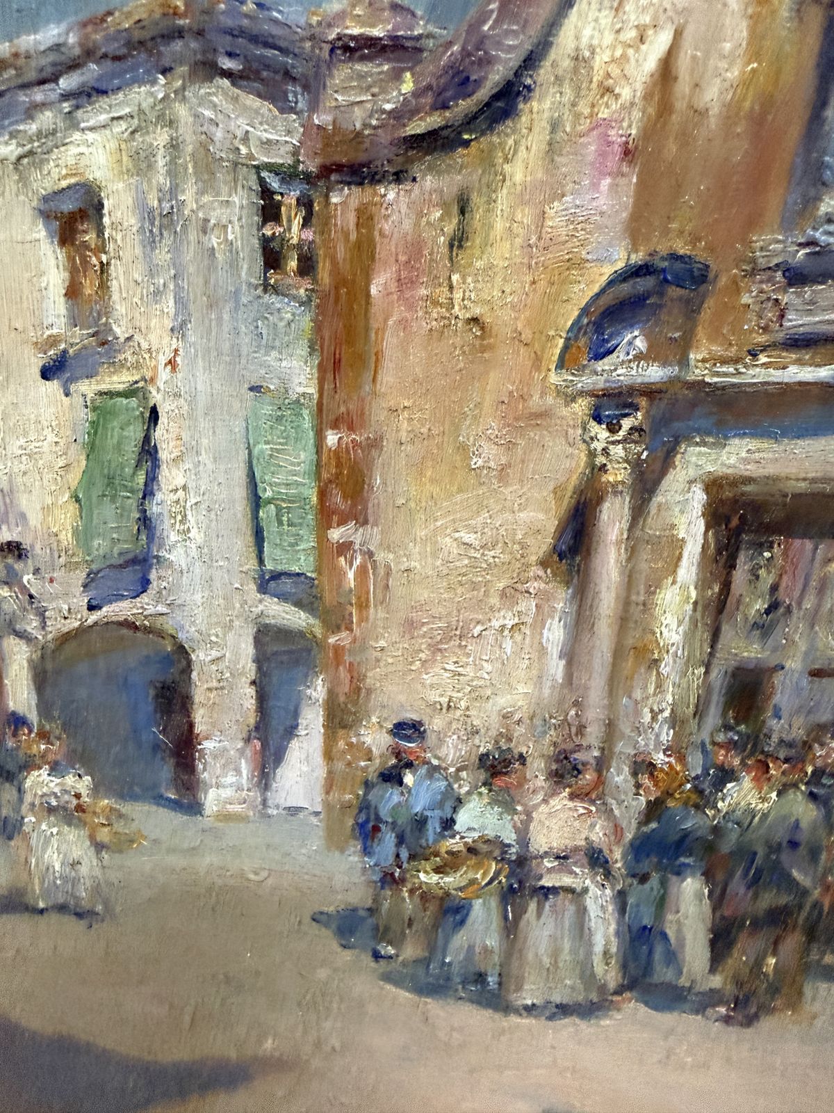 Joan Roig Soler, place d'église méditerranéenne animée de personnages, peinture à l'huile impressionniste espagnole, 1900 photo vinterior
