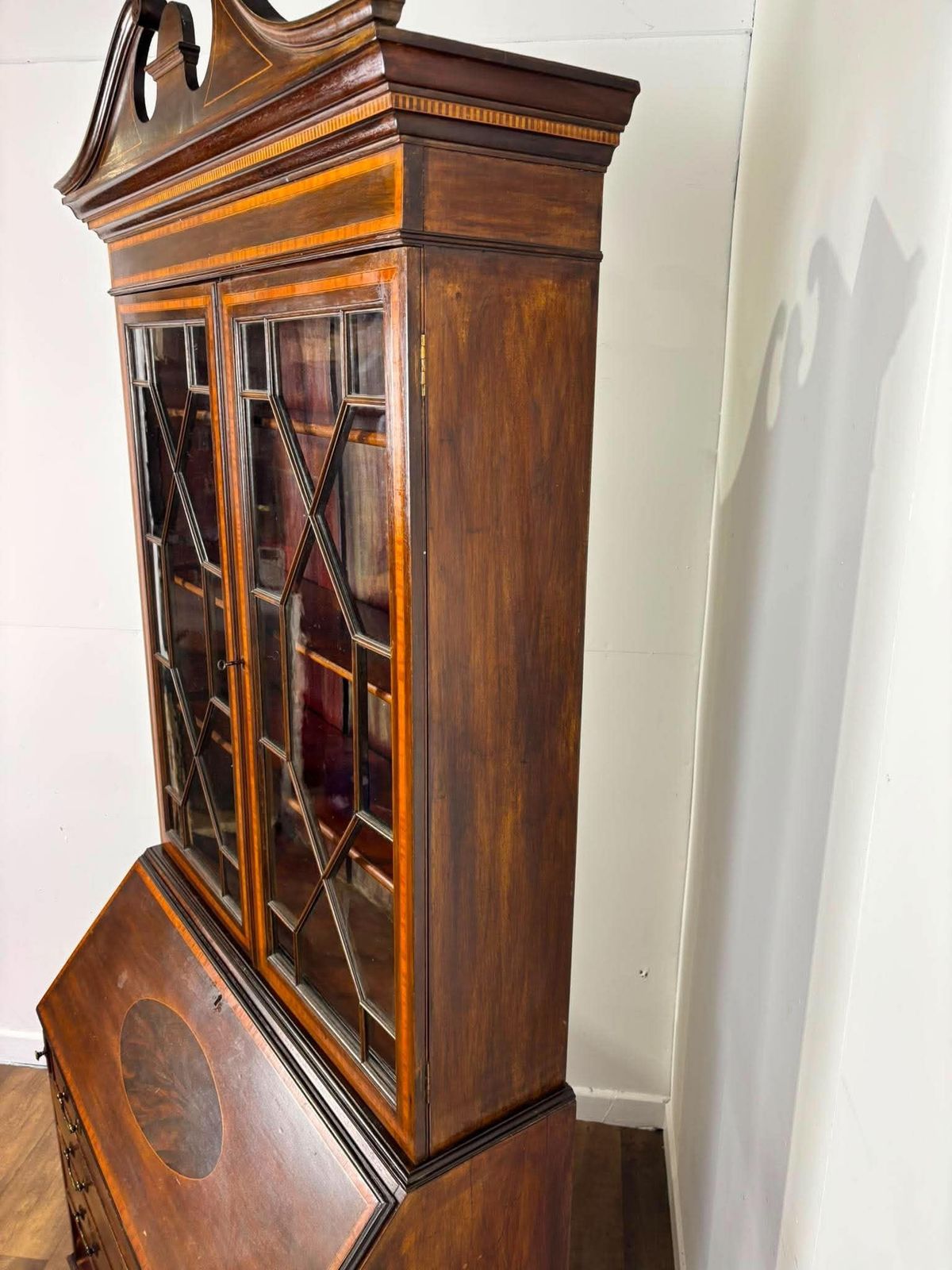 Edwardian Sheraton Style Inlaid Mahogany Bureau Bookcase photo vinterior