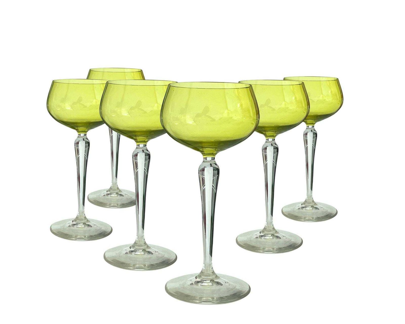 Verres à vin Val Saint Lambert en cristal | Lot de 6 | Vert chartreuse reseda