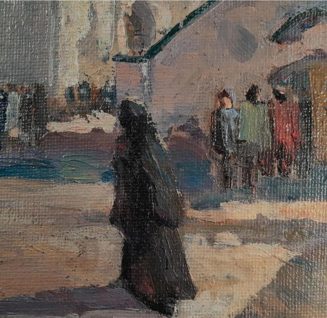 Antiek impressionistisch olieverfschilderij, stadsgezicht met kathedraal | 20e eeuw photo 970.0