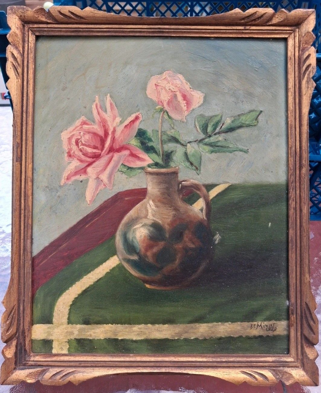 Vintage olieverfschilderij, floraal stilleven | 20e eeuw