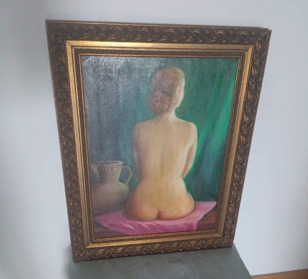 20e-eeuws olieverfschilderij, portret van een naakte vrouw