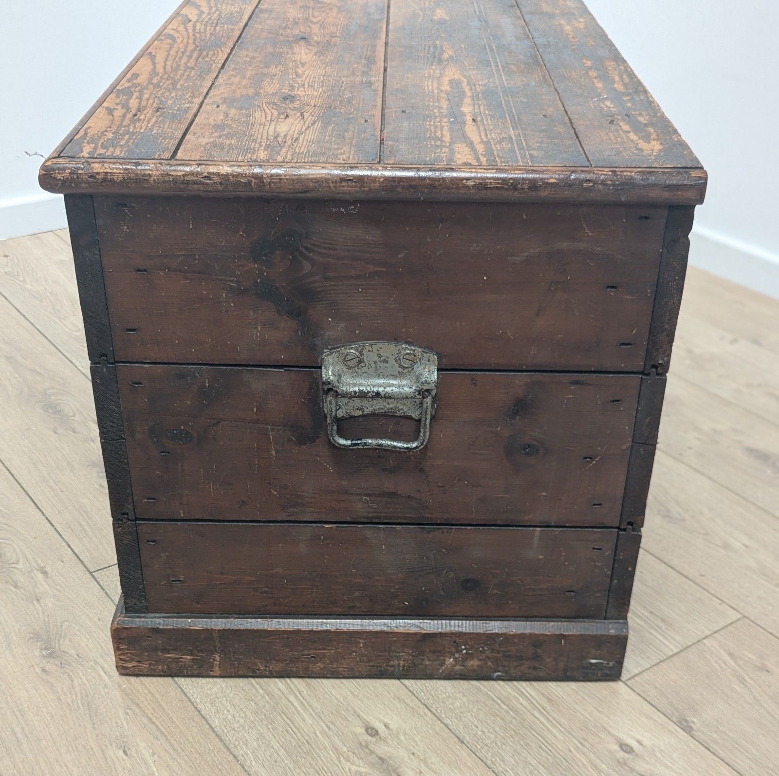 photo for sale 19th Century Pine Blanket Box Coffer Cast Metal Handles Delivery Available 0363