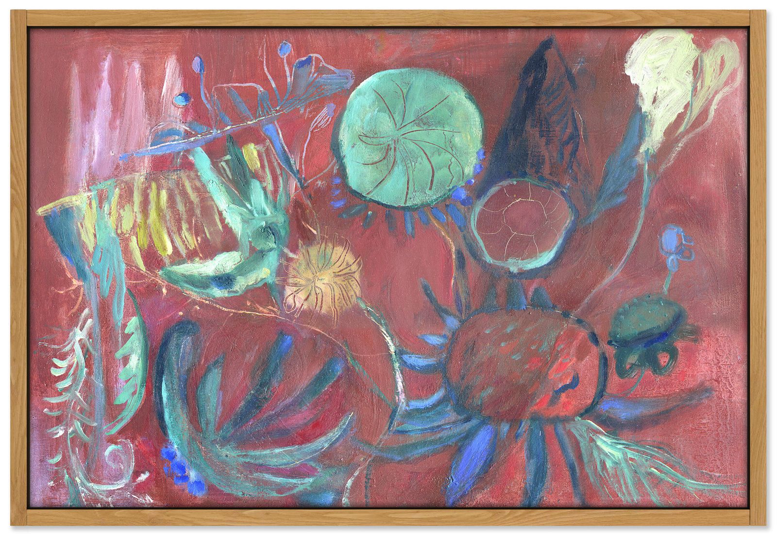 Beautiful Abstracted Flower Painting By Contemporary British Artist photo furniture