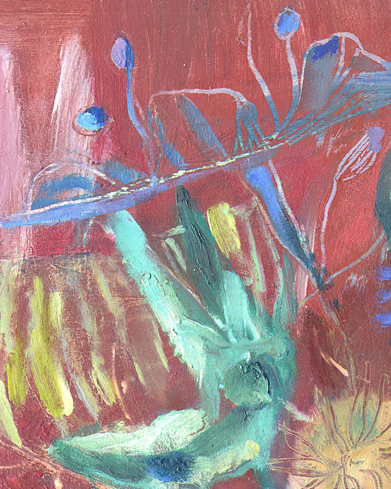 Abstract bloemenschilderij van hedendaagse Britse kunstenaar photo for sale