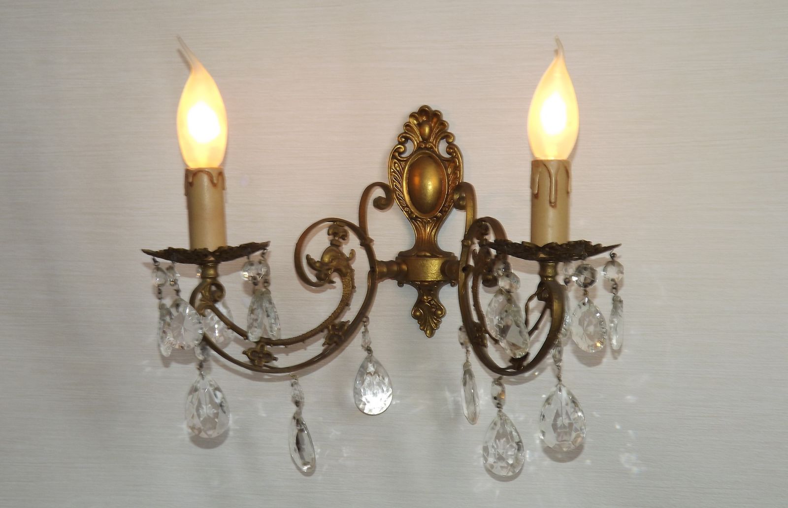 French Vintage Double Bronze & Crystal Wall Light   Stylized Dolphin Detail photo 145.0