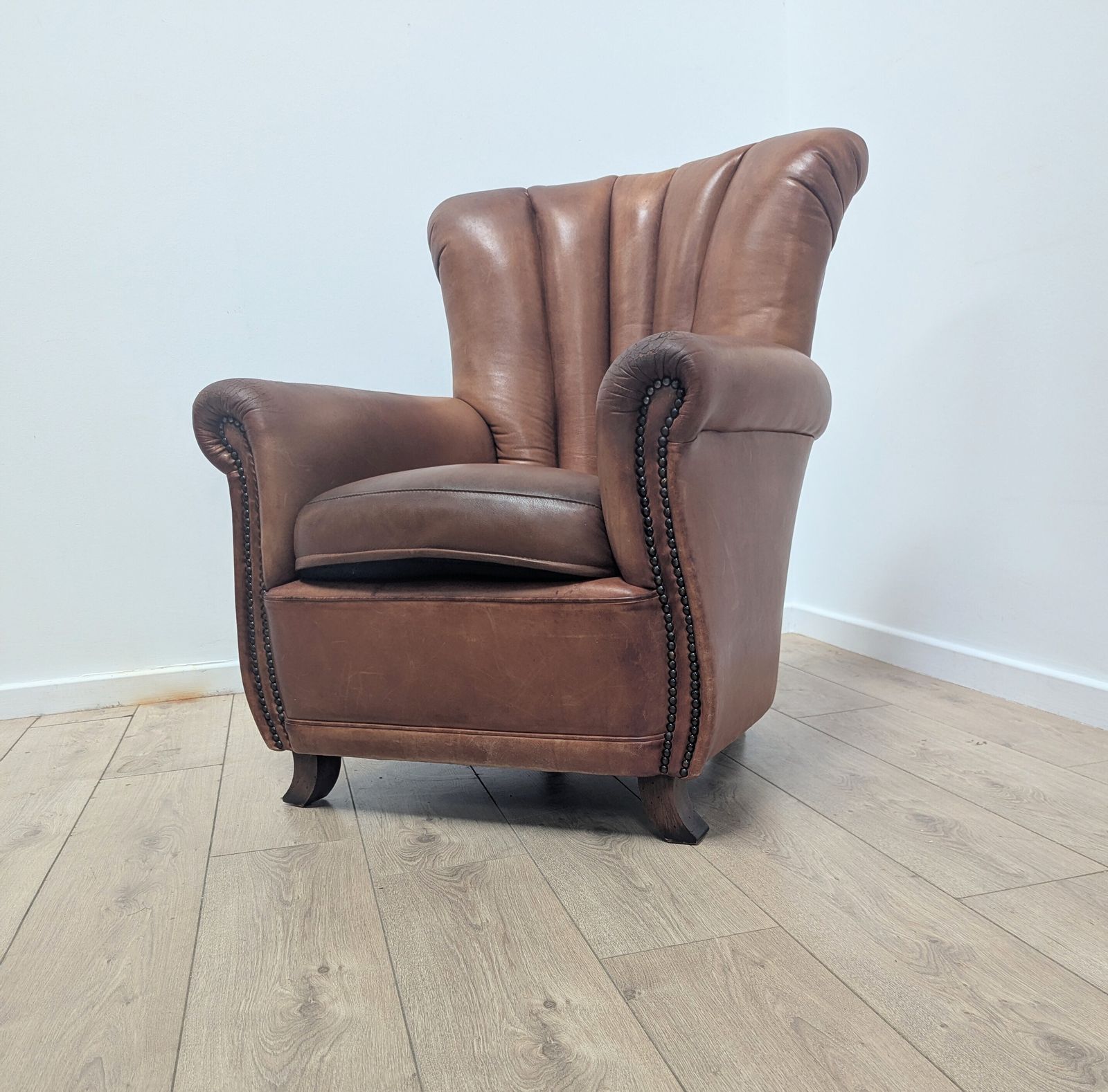 Vintage Tetrad Ella Tan Leather Club Chair Delivery Available 0346 photo Furniture