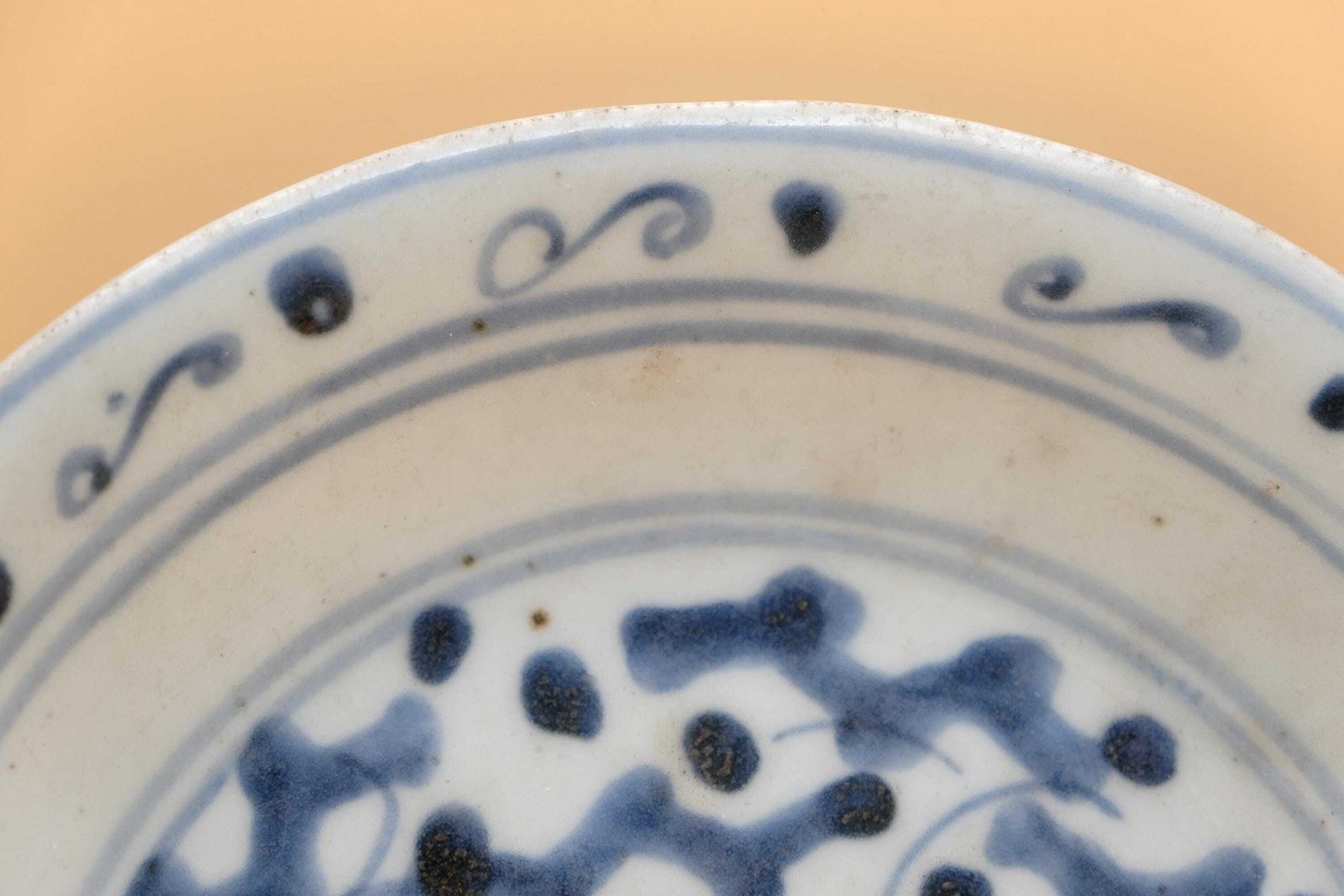 Antique Chinese Blue & White Provincial Dish, Hand Painted Pomegranate Motif, Ming Style photo Home Decor