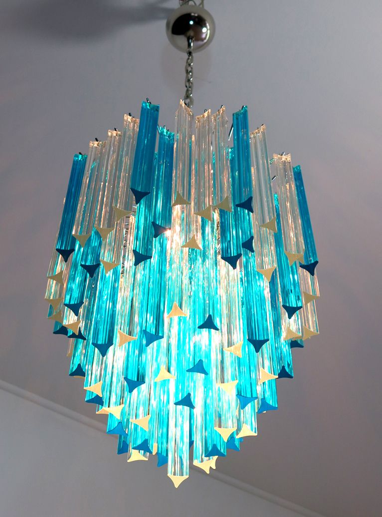Murano Chandelier Triedri   92 Prism   Trasparent And Blue