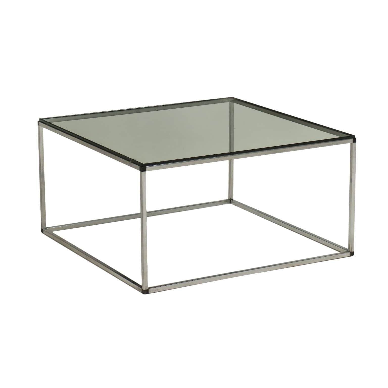 Table basse en verre et métal chromé, années 1980