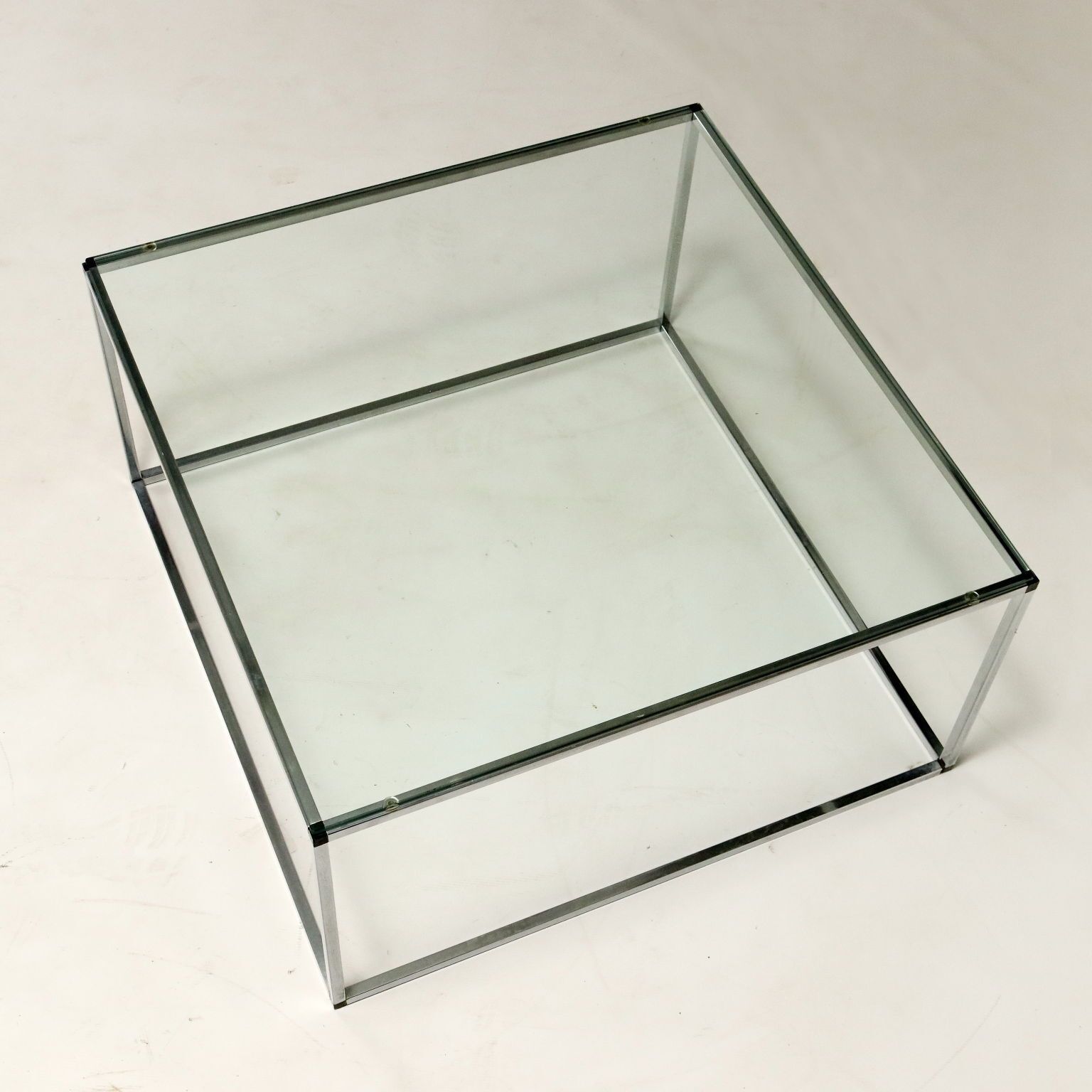 Glazen salontafel met chromen frame, jaren 1980 photo buy